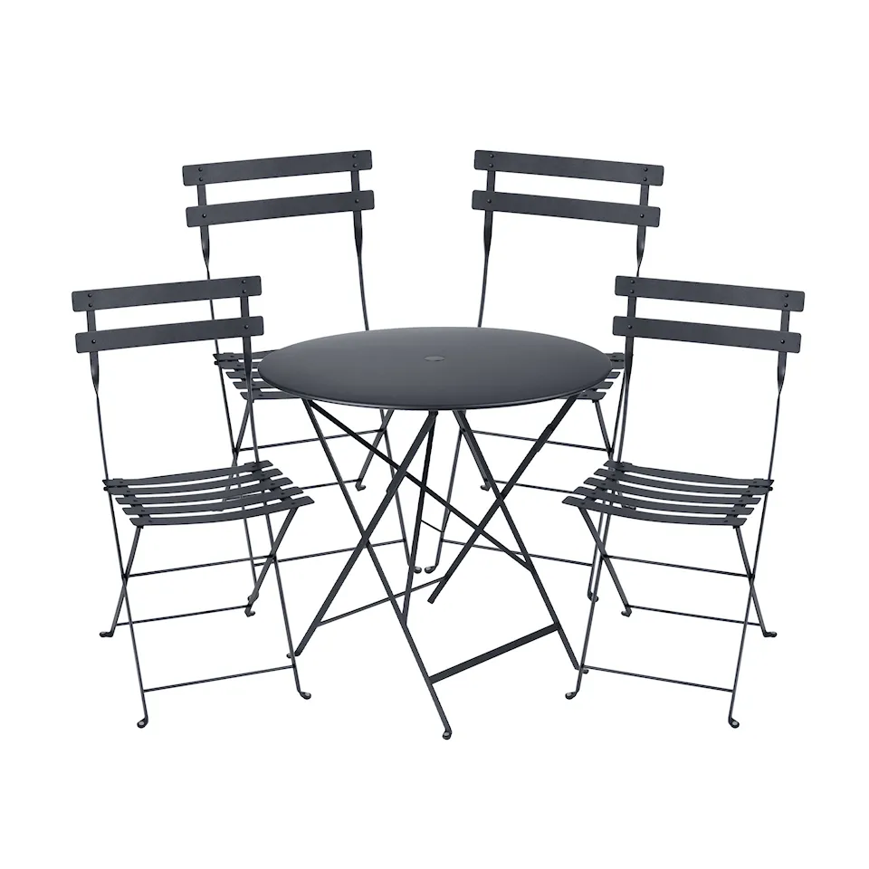 Bistro matgrupp bord 77cm & 4 metall stolar