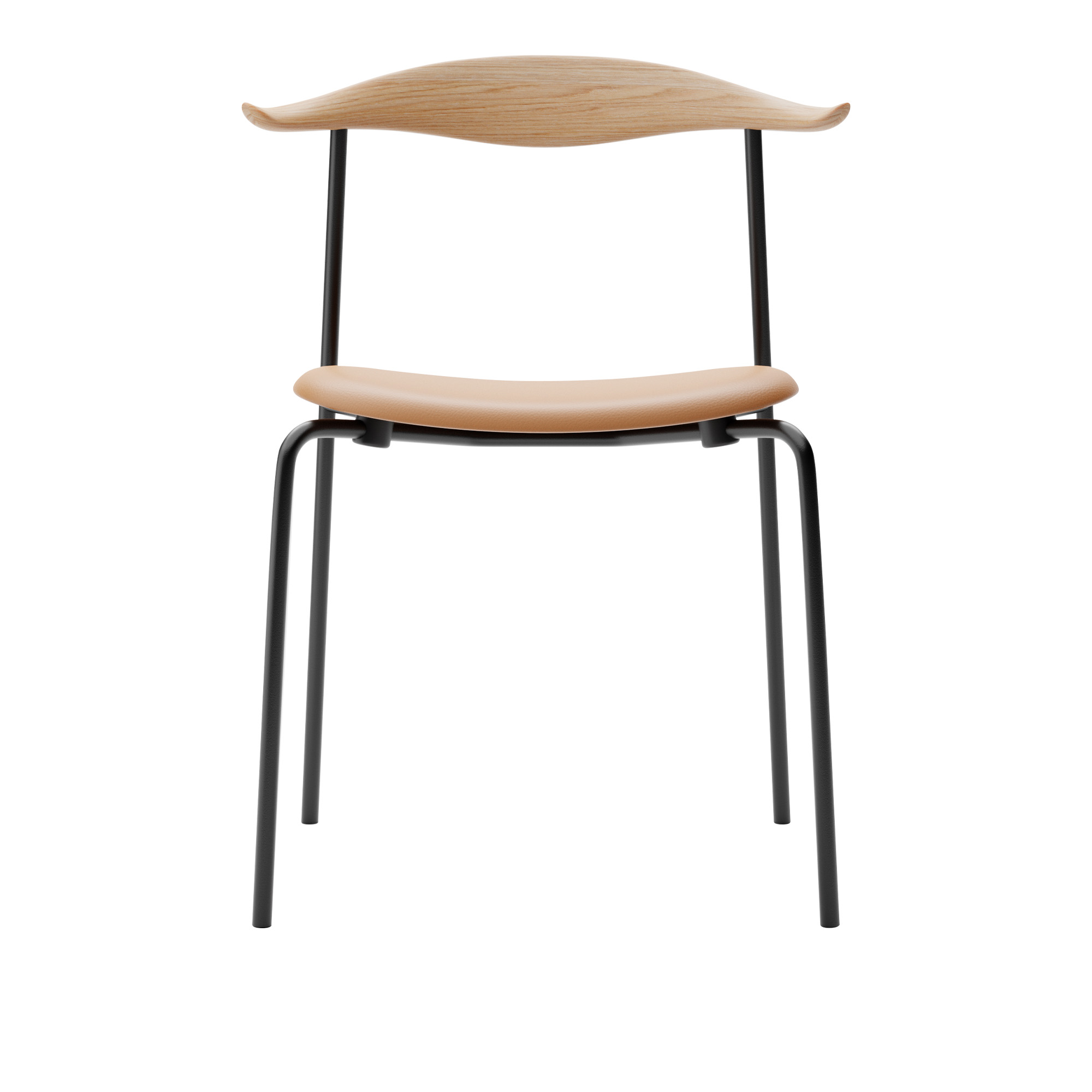 Carl Hansen - CH88P - Svart stål, Ek, Oljad, Lädergrupp A Loke - 7050 - Matstolar - Hans J. Wegner - Brun - Läder/Trä
