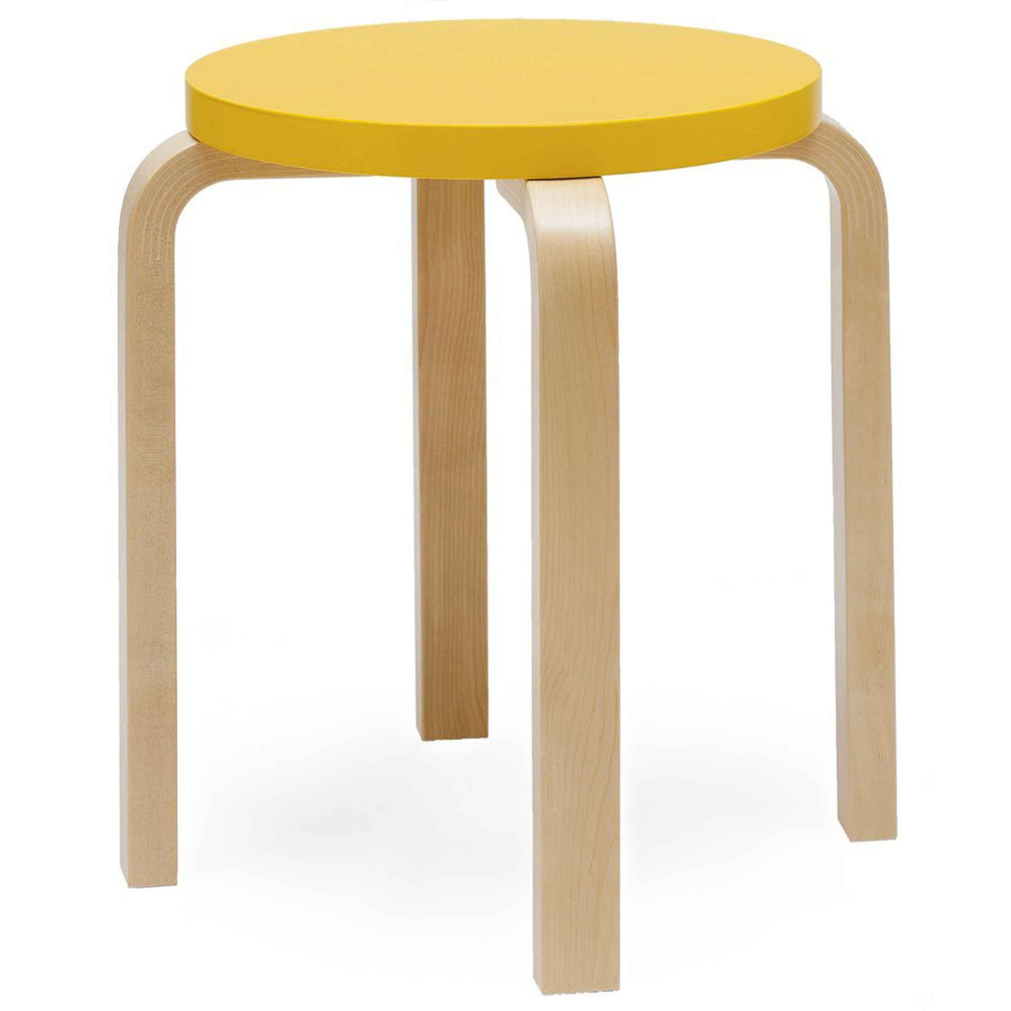 Artek - Pall E60, 4 ben, Klarlackade ben, Lackad gul sits - Pallar - Alvar Aalto - Gul - Trä | Möbler - Stolar Och Pallar - Pallar | Möbelexperten