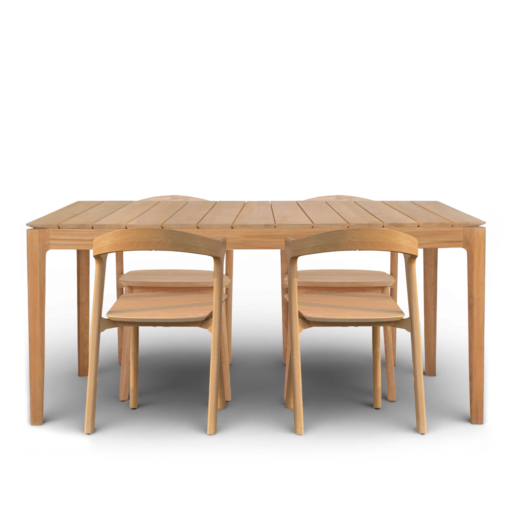 Ethnicraft - Bok matgrupp med bord 162 x 80 cm & 4 st stolar – Teak - Matgrupper utomhus - Alain Van Havre - Trä | Utemöbler - Utegrupper - Matgrupper Utomhus | Möbelexperten