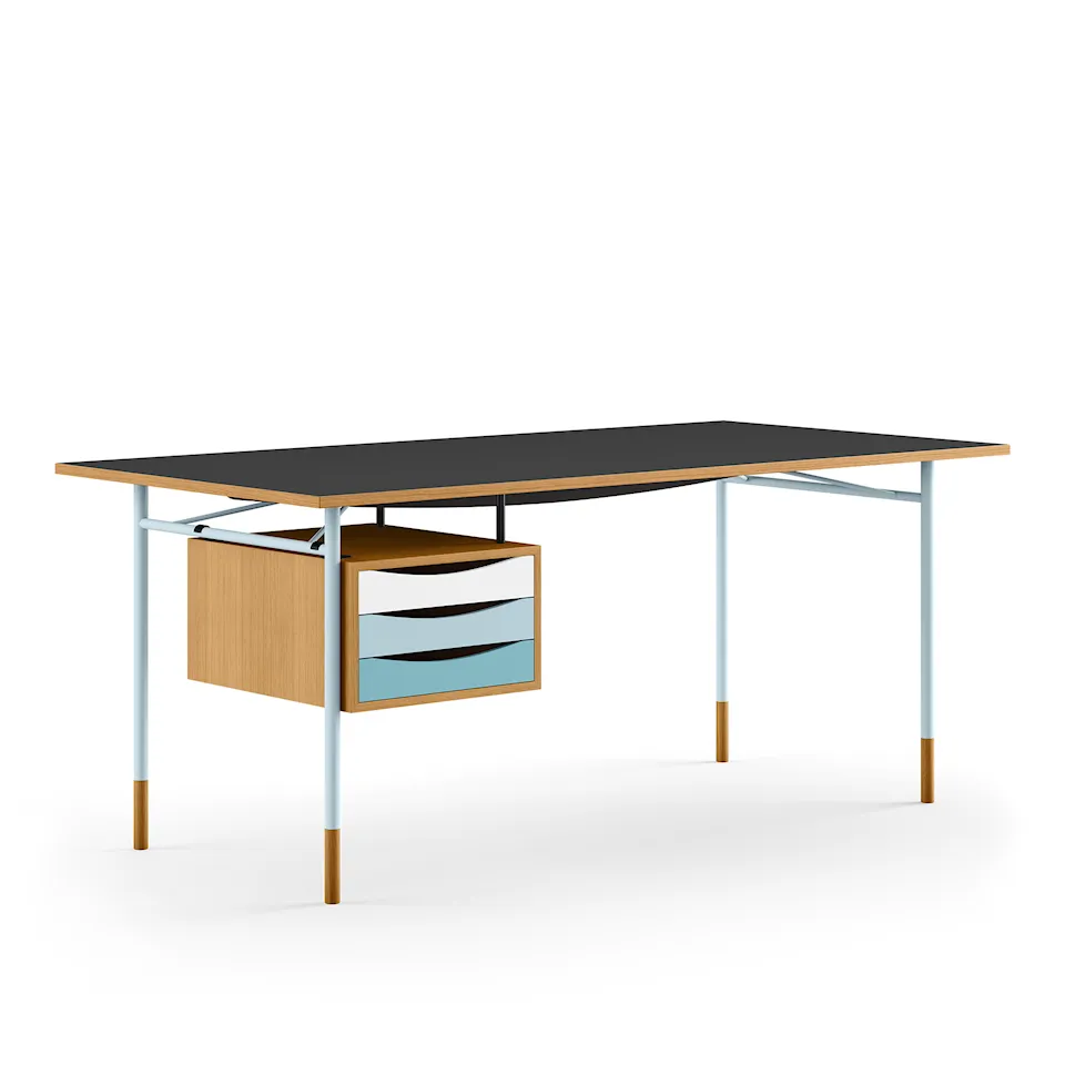 Nyhavn skrivbord 190 cm Cold med lådor Light blue