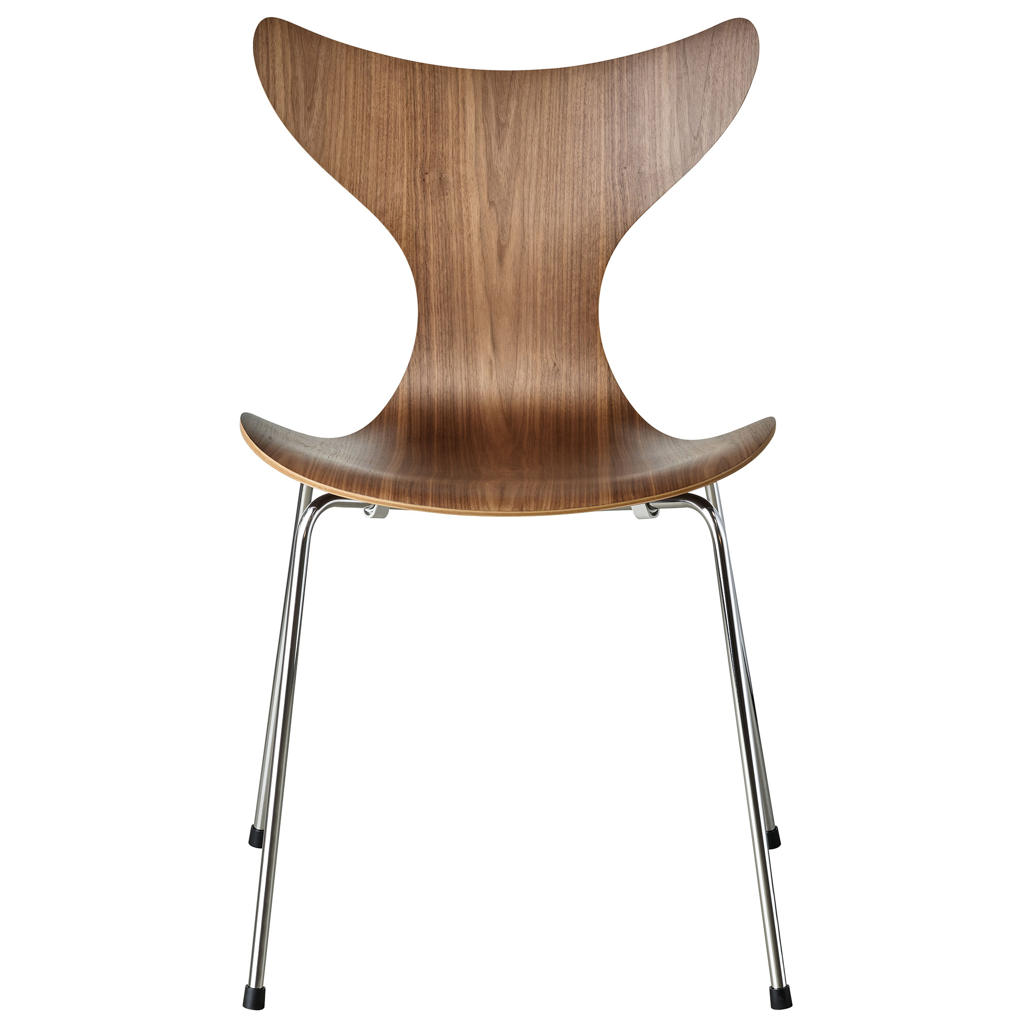 Fritz Hansen - 3108 Lily Clear Lacquered Veneer / Walnut Steel / Chromed Steel - Bright - Matstolar - Arne Jacobsen - Tr&auml;f&auml;rgad - Tr&auml;