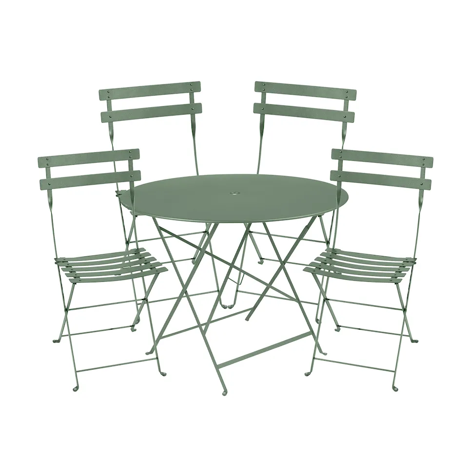 Bistro matgrupp Ø96cm & 4 metall stolar