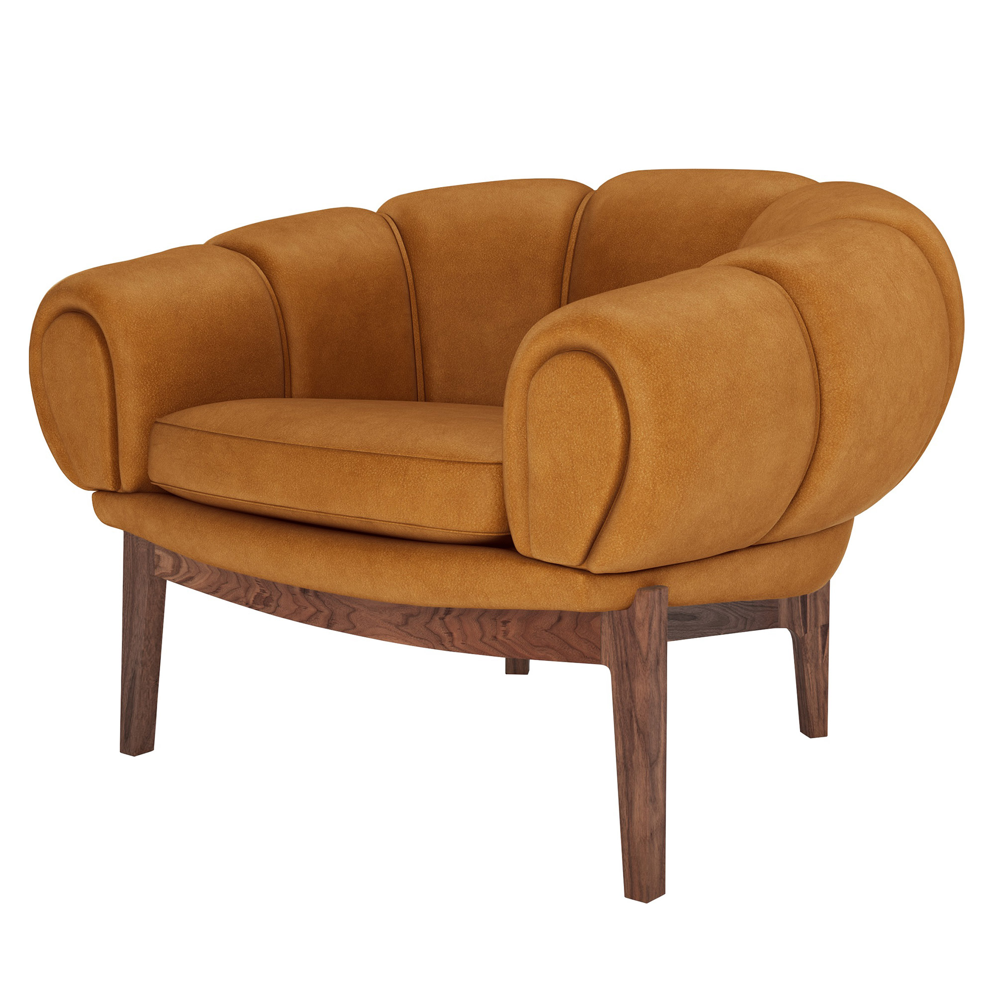 Gubi - Croissant Lounge Chair,Solid American Walnut Oiled, Prisgrupp 7 Läder Gubi Chamois 1708 Cuoio - Fåtöljer - Illum Wikkelsø - Träfärgad - Läder/Trä