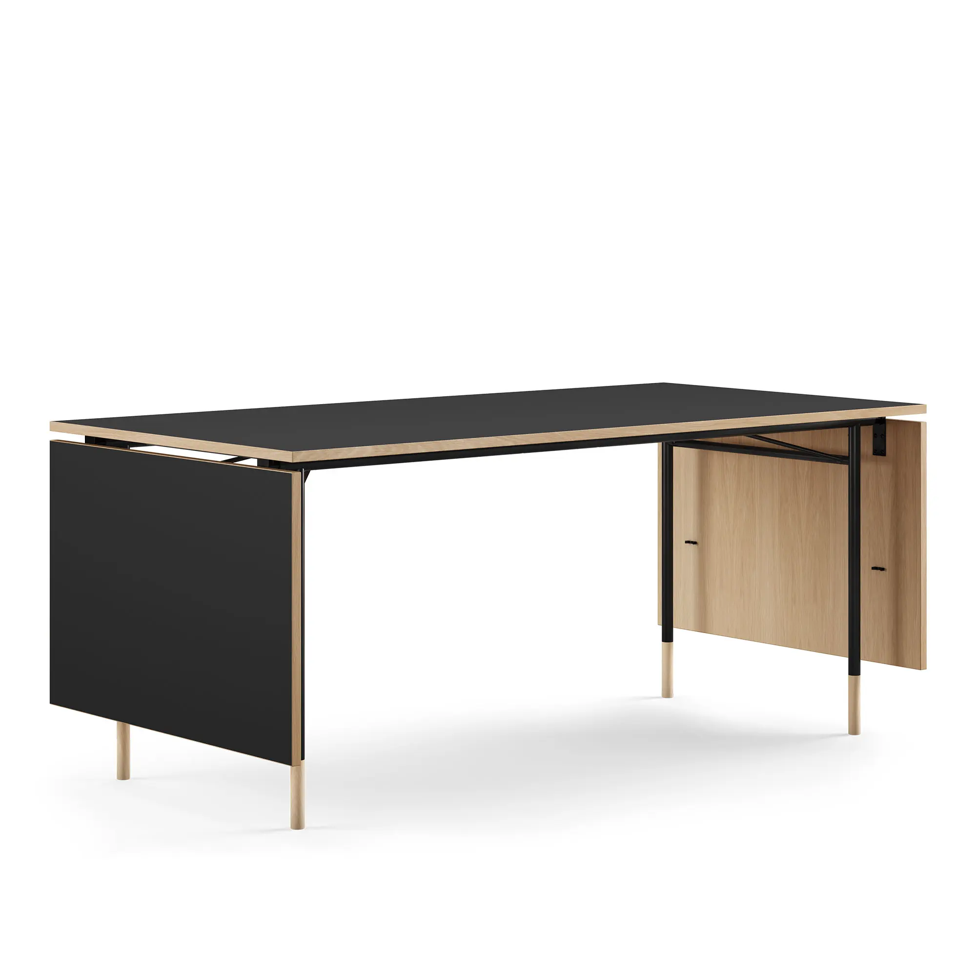 Nyhavn matbord med klaffar Black linoleum/clear oiled oak