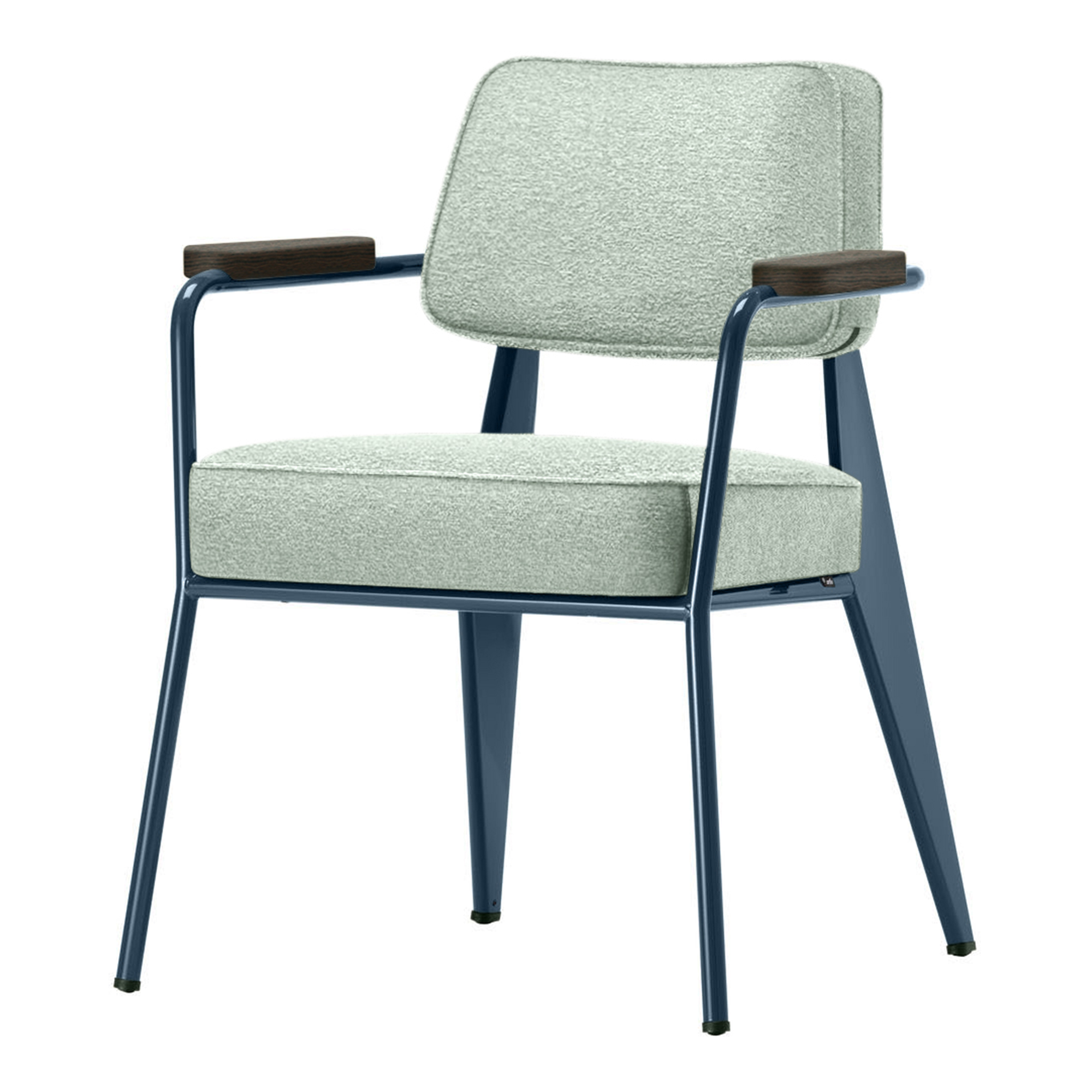 Vitra - Fauteuil Direction Bleu Dynastie/Dark Oak/Nubia Cream/Sierra Grey 06 - Matstolar - Jean Prouvé - Grå - Metall/Trä/Textilmaterial/Skum