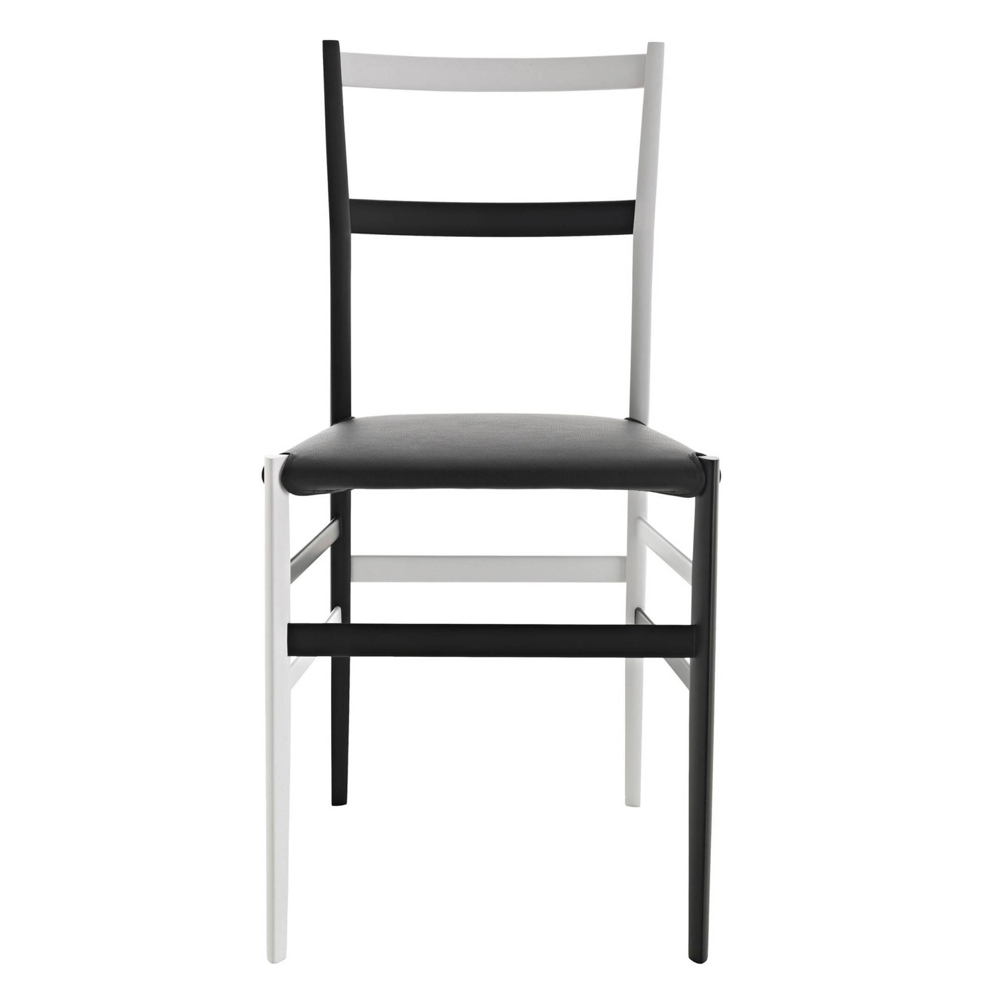 Cassina - 699 Superleggera - Vit-  Svartlackad, Läder Scozia - 13X606 - Spisestoler - Gio Ponti - Svart - Tre