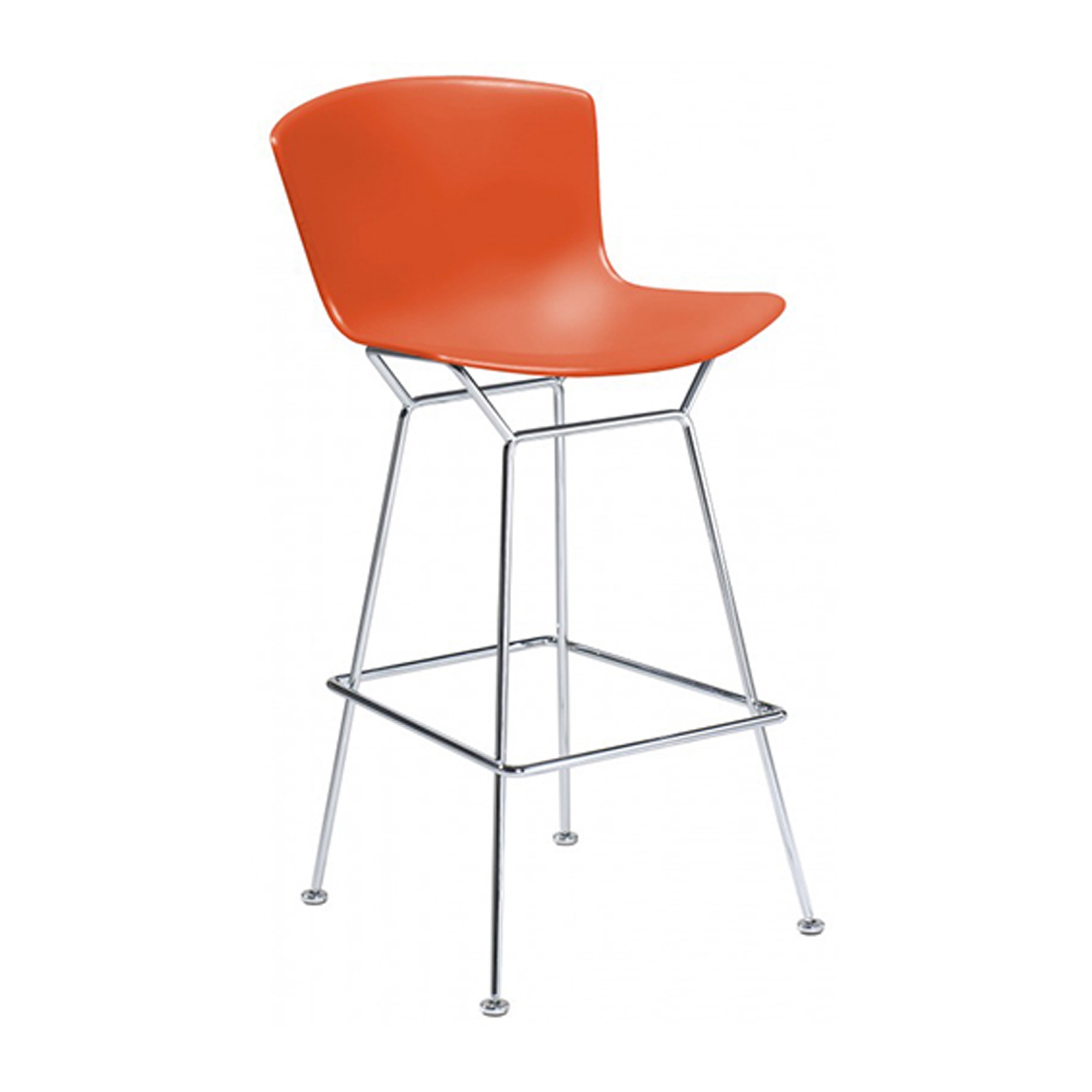 Knoll - Bertoia Plastic Bar Stool, sitthöjd 69 cm, underrede i Krom, Orange-röd sits - Barstolar & barpallar - Harry Bertoia - Orange - Metall/Plast
