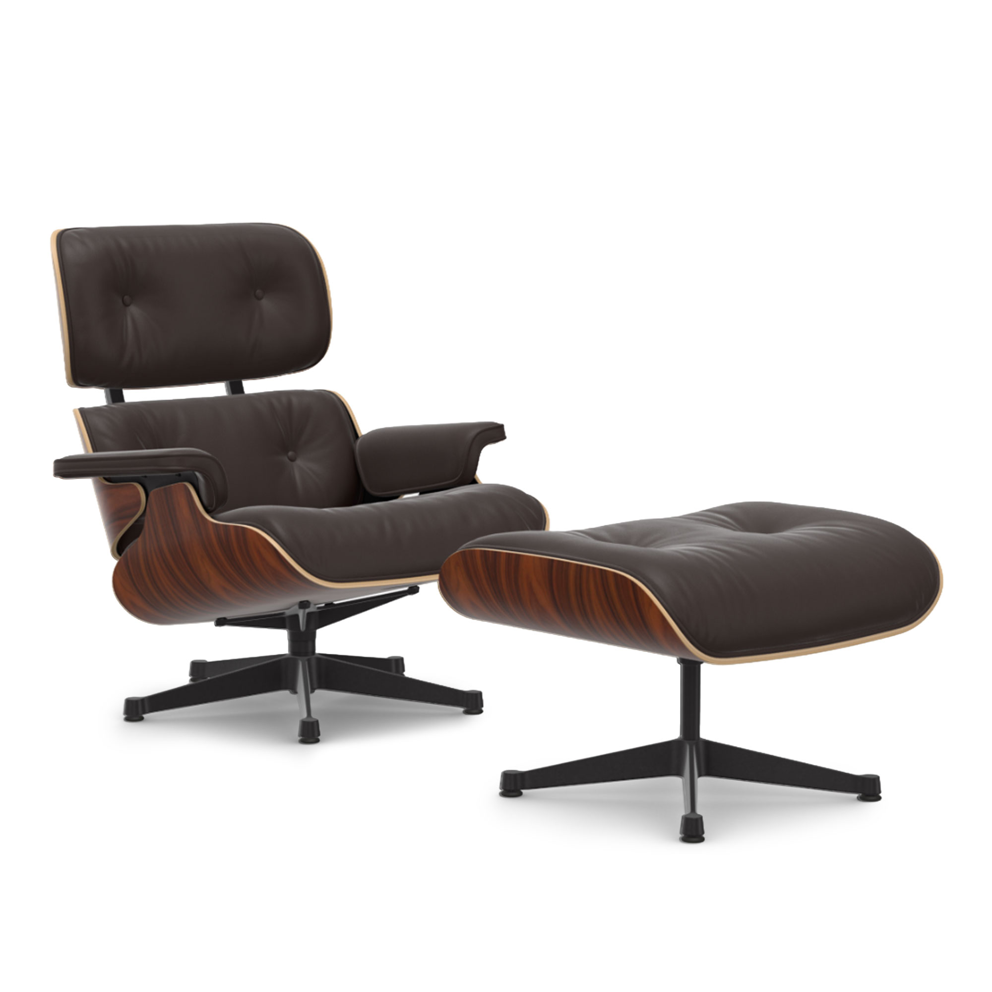 Vitra - Eames Lounge Set Santos Palisander Leather Premium Plum 87 Deep Black - Fåtöljer - Charles & Ray Eames - Lila | Möbler - Fåtöljer Och Puffar - Fåtöljer | Möbelexperten