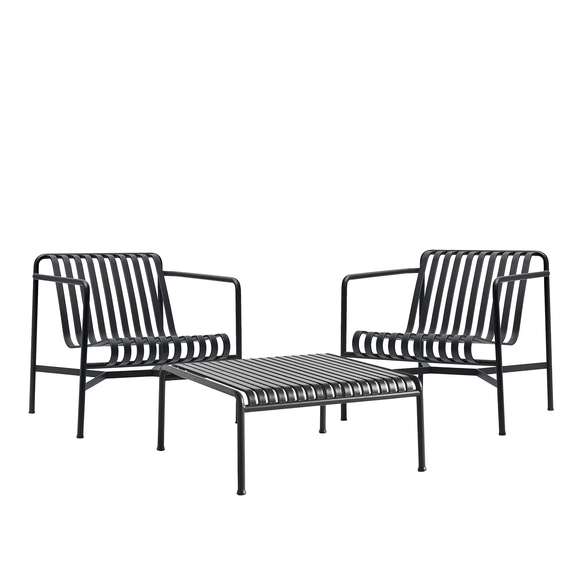 Palissade loungegrupp med 2 loungestolar & lågt trädgårdsbord