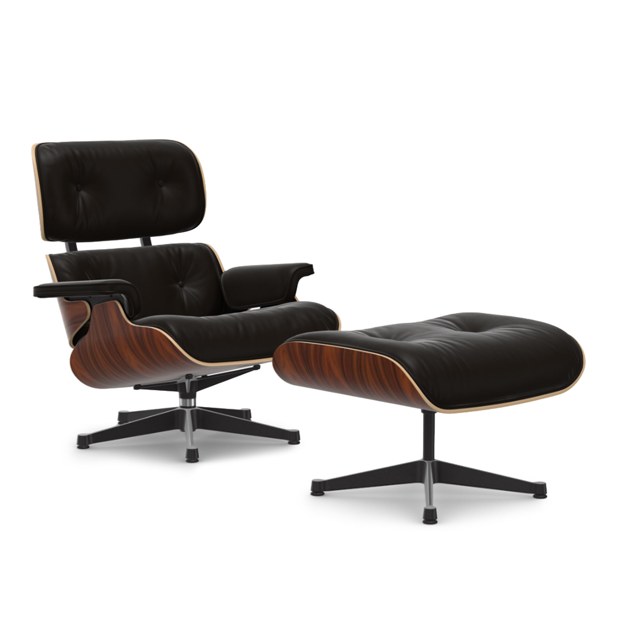 Vitra - Eames Lounge Set Santos Palisander Leather Premium Chocolate 68 Polished Aluminium/Deep Black - Fåtöljer - Charles & Ray Eames - Brun | Möbler - Fåtöljer Och Puffar - Fåtöljer | Möbelexperten