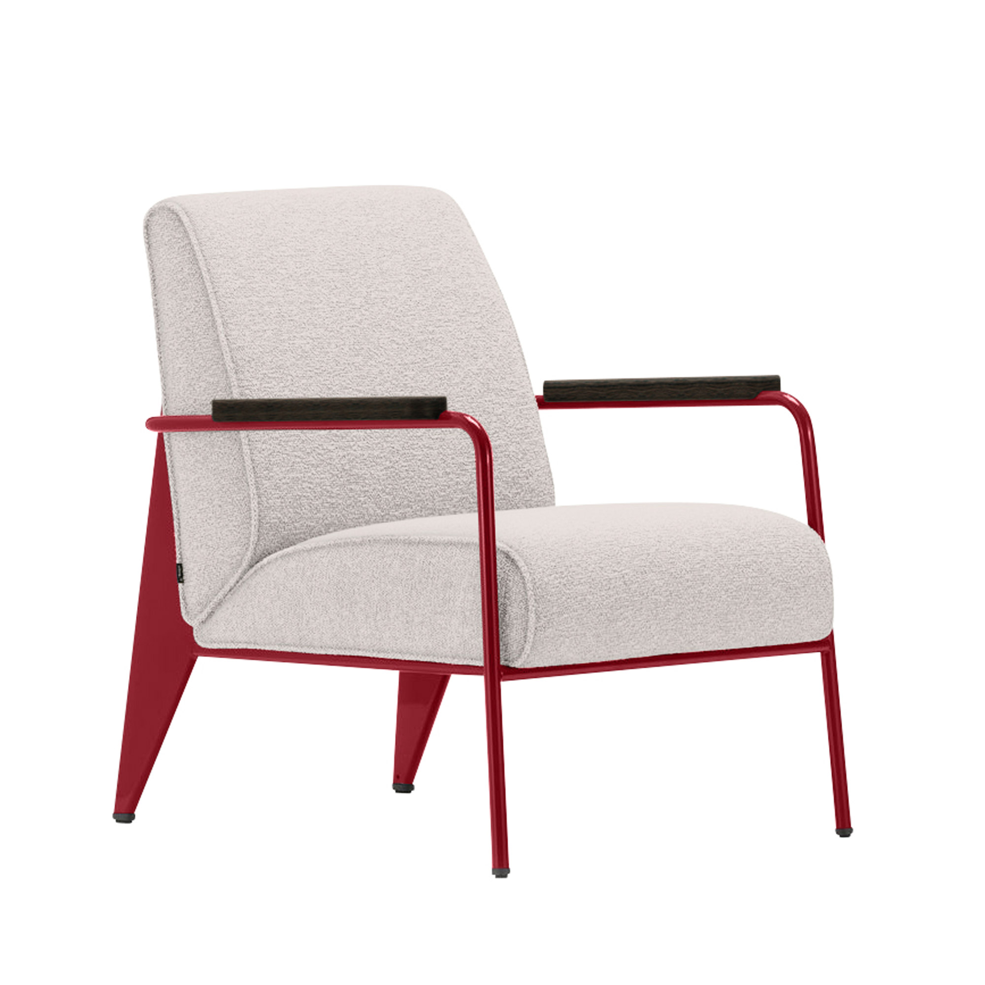 Vitra - Fauteuil de Salon, Base Japanese Red, Dark Oak,  Fabric Cat. F100 Nubia Col. 01 Ivory/Perle - Fåtöljer - Jean Prouvé - Vit - Metall/Trä/Skum