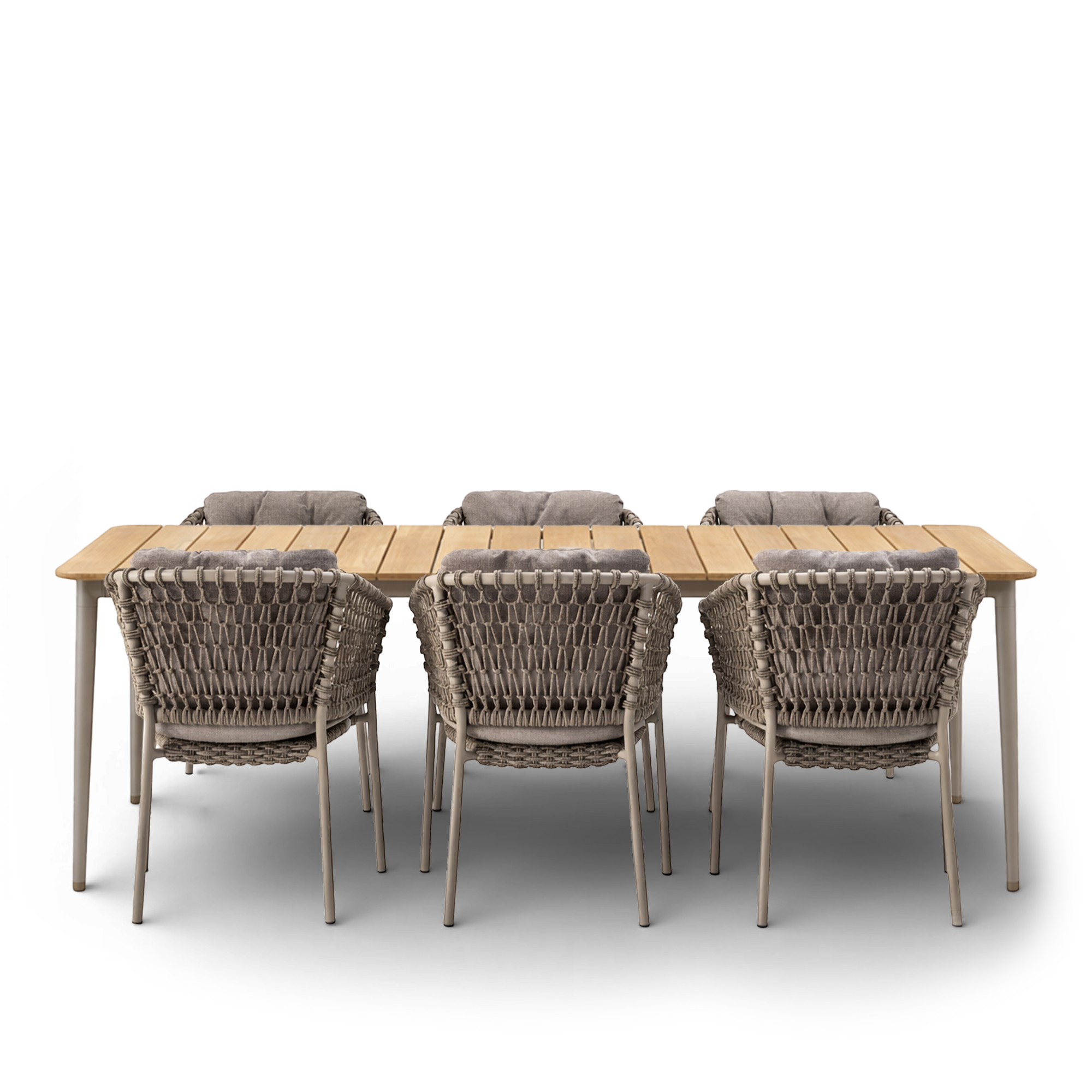 Cane-Line - Ocean matstolar utomhus 6 st & Core matbord utomhus 210 x 90 cm – Taupe - Matgrupper utomhus - Trä/Syntetiskt | Utemöbler - Utegrupper - Matgrupper Utomhus | Möbelexperten