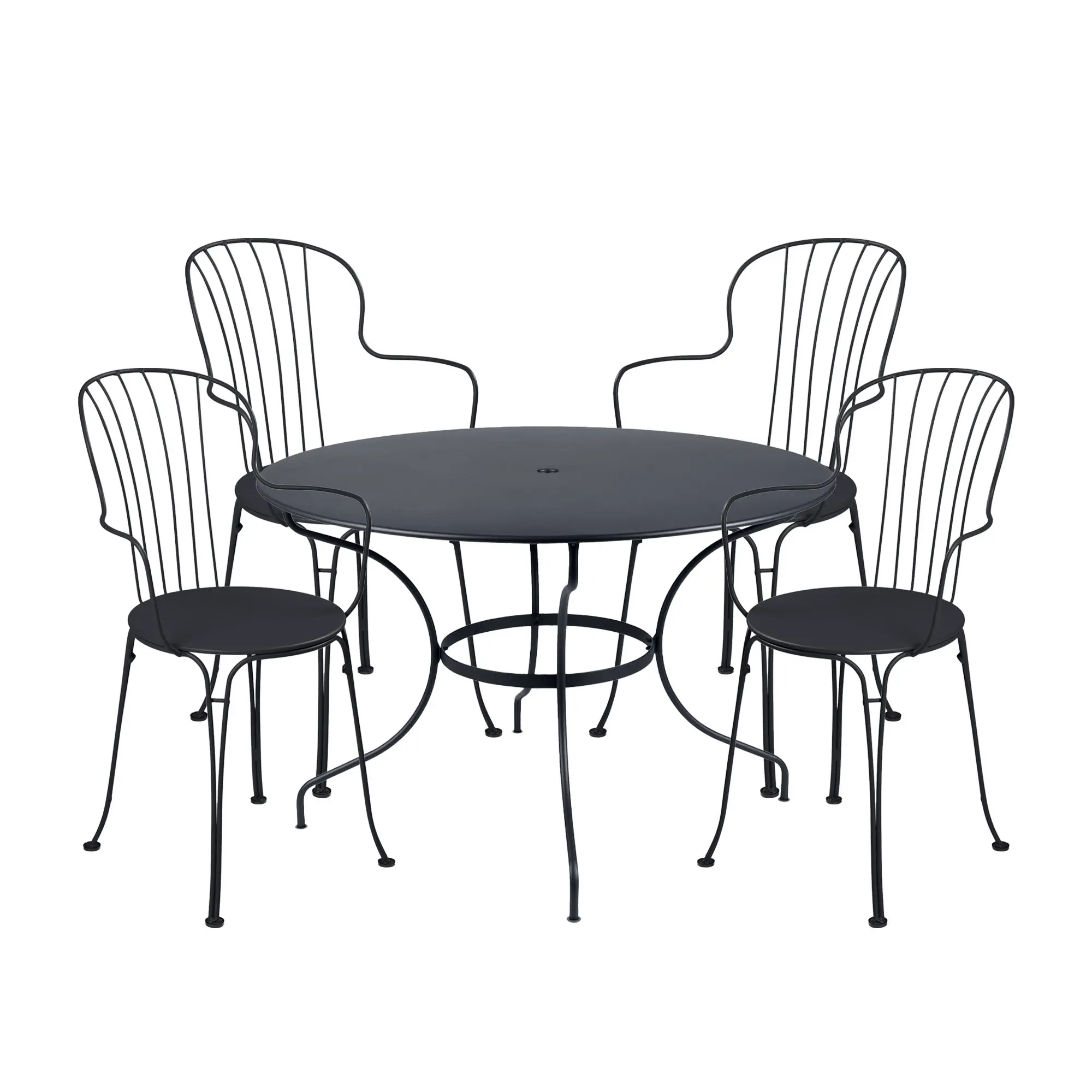 Opéra+ matgrupp bord runt Ø117cm & 4 karmstolar