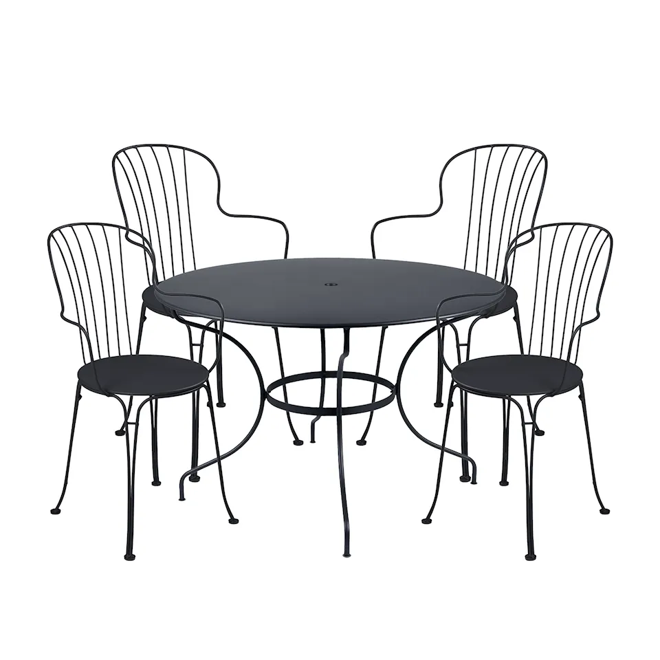 Opéra+ matgrupp bord runt Ø117cm & 4 karmstolar