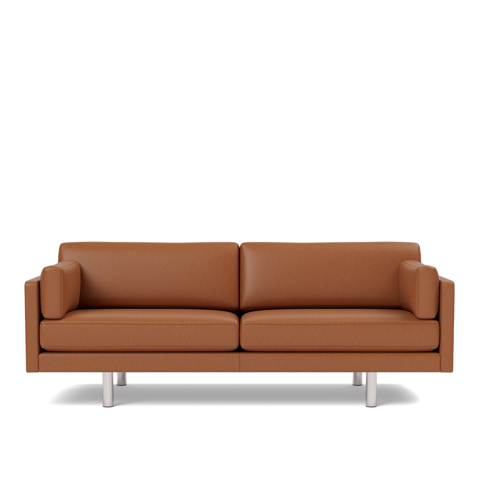 Fredericia Furniture - EJ220 Sofa - 3 seater - 212 cm - 2 cushions - Leather Max 95 - Cognac - Down wrap - without buttons - Brushed chrome - round legs - Soffor - Erik Jørgensen