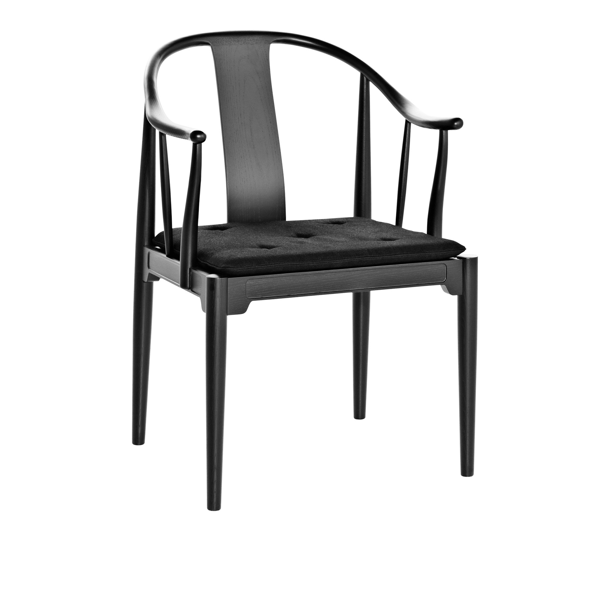 Fritz Hansen - 4283 Kinastolen, Läder, Classic Black, Svartfärgad ask - Matstolar - Hans J. Wegner - Svart - Läder/Trä