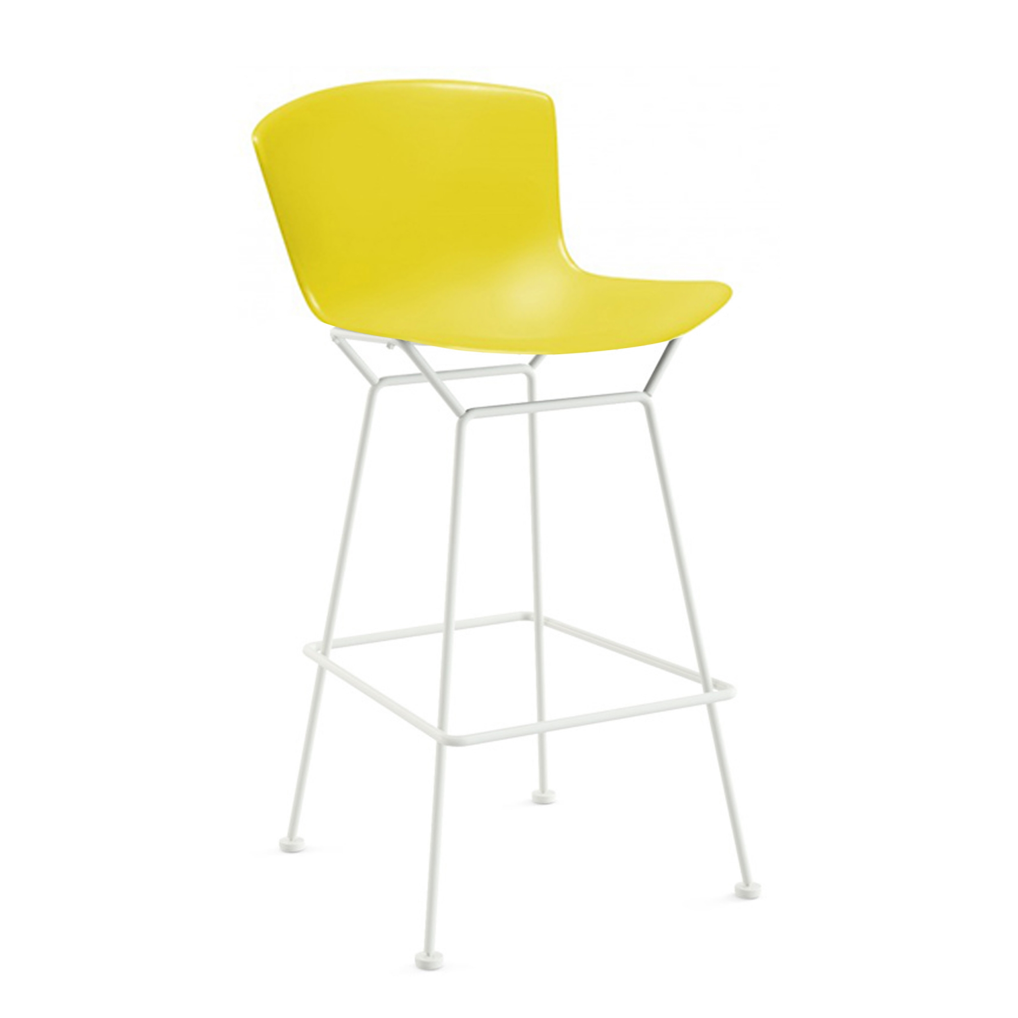 Knoll - Bertoia Plastic Bar Stool, sitthöjd 69 cm, Vitt underrede, Gul sits - Barstolar & barpallar - Harry Bertoia - Gul - Metall/Plast
