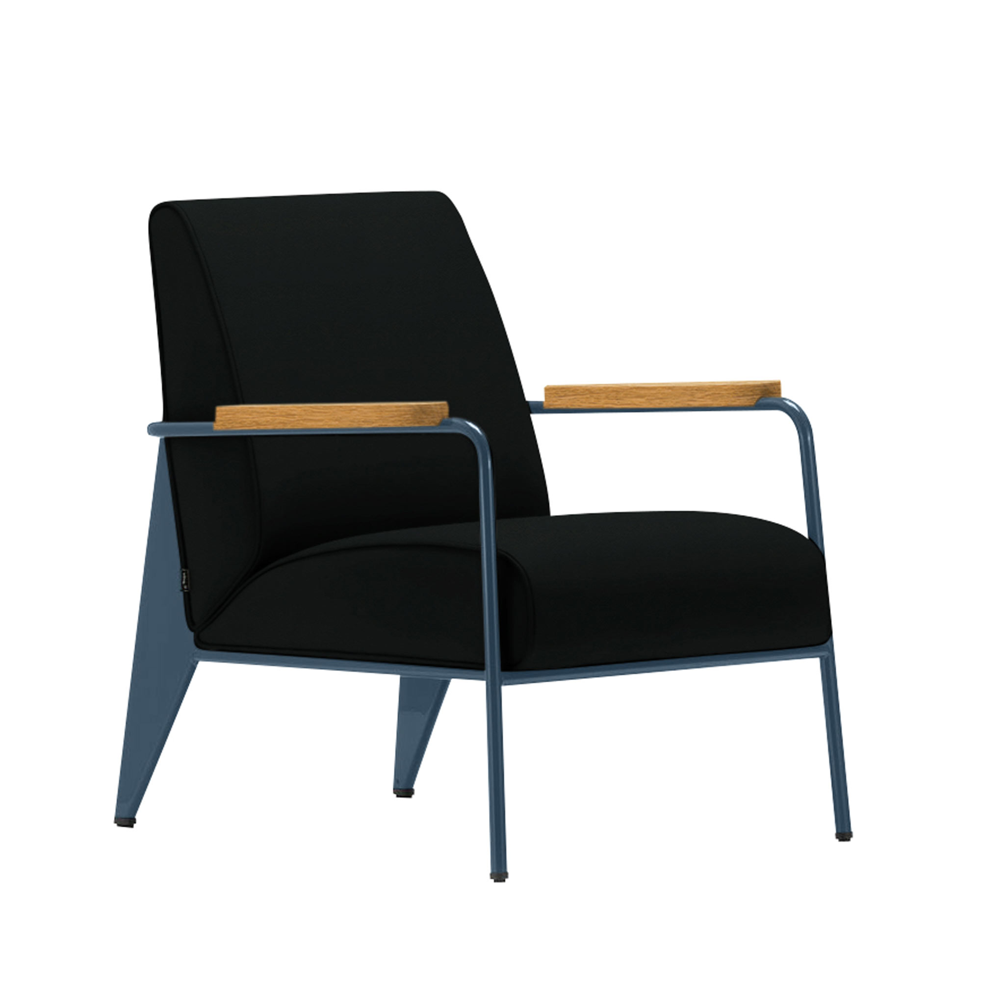 Vitra - Fauteuil de Salon, Prouvé Bleu Dynastie, Natural Oak, Leather Premium Cat. L40 Col. 66 Nero - Fåtöljer - Jean Prouvé - Svart - Metall/Trä/Skum