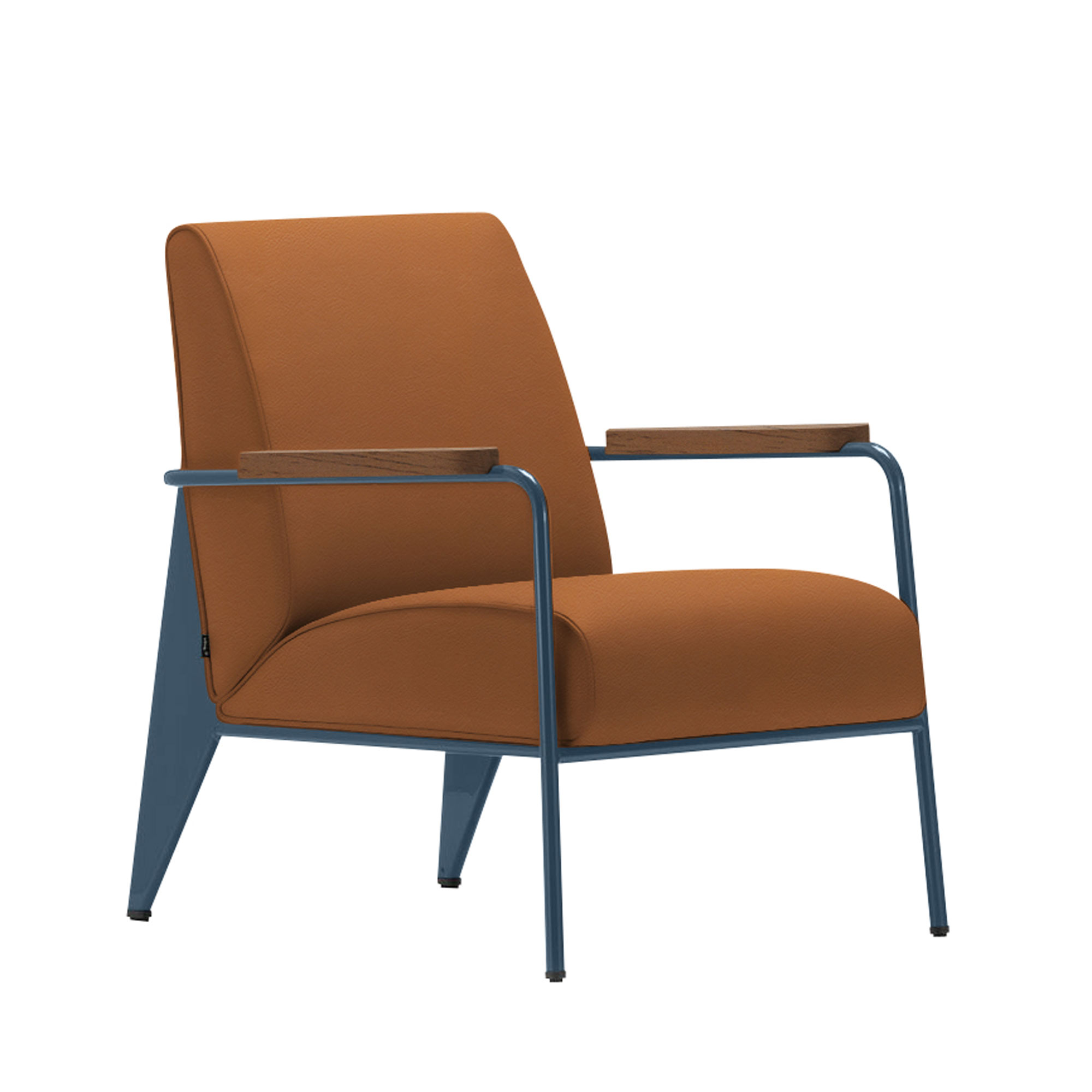 Vitra - Fauteuil de Salon, Walnut, Prouvé Bleu Dynastie, Leather Premium Cat. L40 Col. 97 Cognac - Fåtöljer - Jean Prouvé - Brun - Metall/Trä/Skum