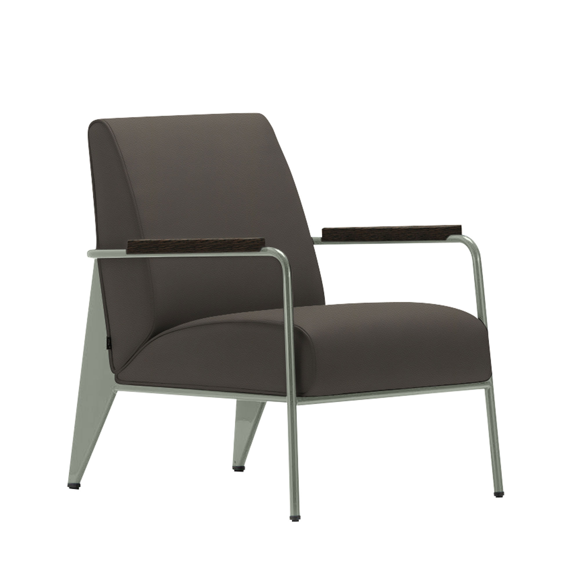 Vitra - Fauteuil de Salon, Prouvé Gris Vermeer, Dark Oak, Leather Premium Cat. L40 Col. 61 Umbra Grey - Fåtöljer - Jean Prouvé - Grå - Metall/Trä/Skum