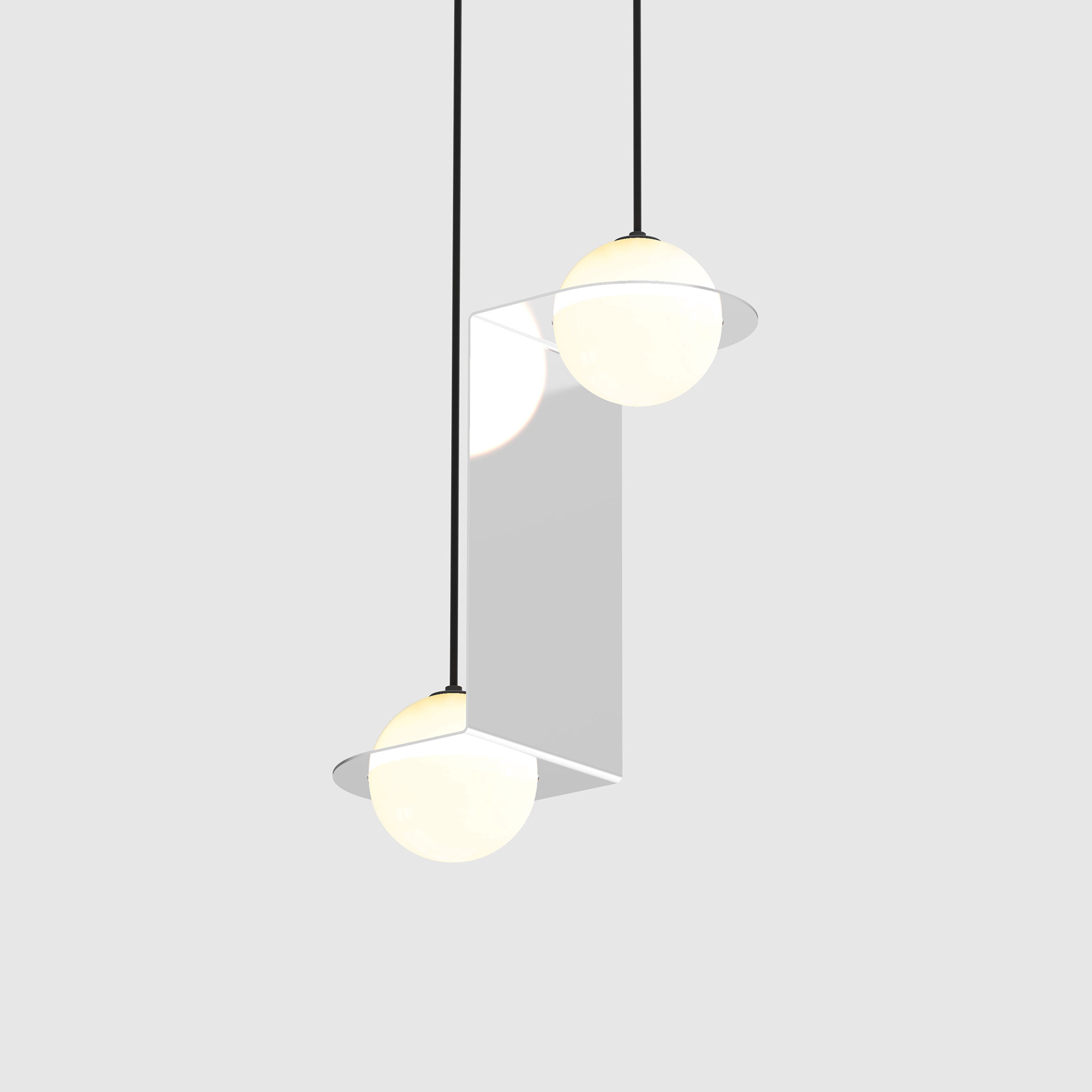 Lambert & Fils - Laurent 05, Angle, Chrome frame, Black wires, Black canopy - Pendellampor - Silver