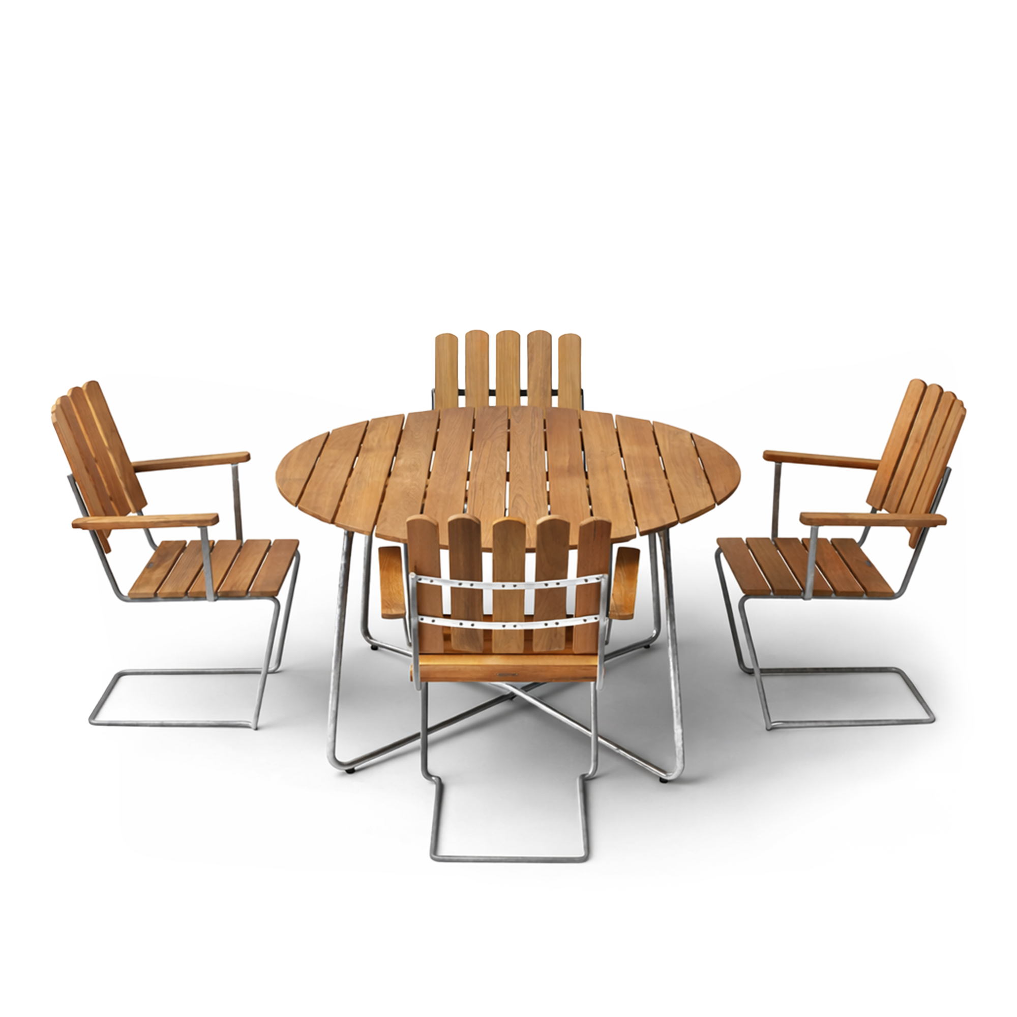 Grythyttan St&aring;lm&ouml;bler - Klassikerserien Bord 9A & 4 st A2 F&aring;t&ouml;ljer Oljad ek - Matgrupper utomhus