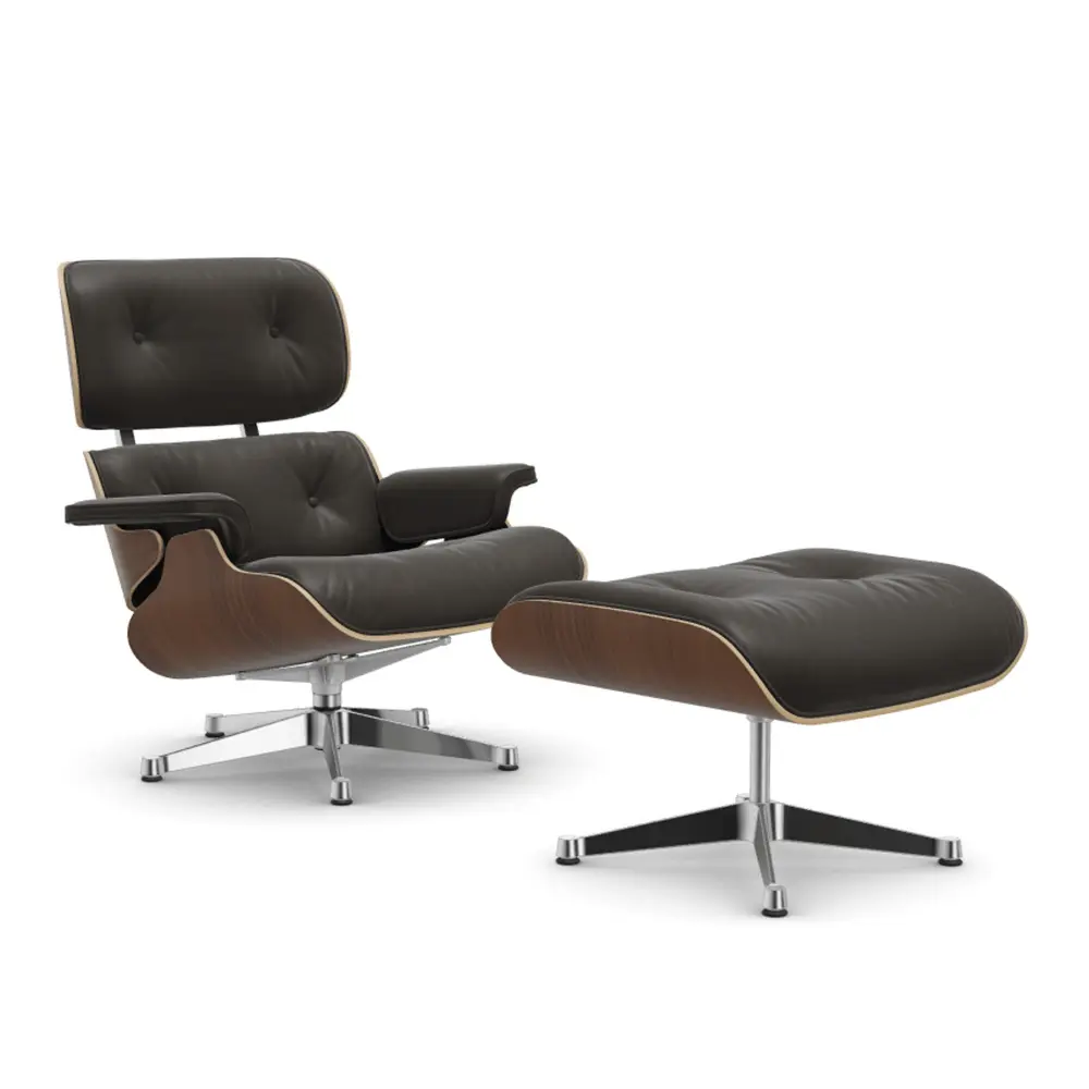 Eames Lounge Chair & Ottoman Black Pigmented Walnut Polished