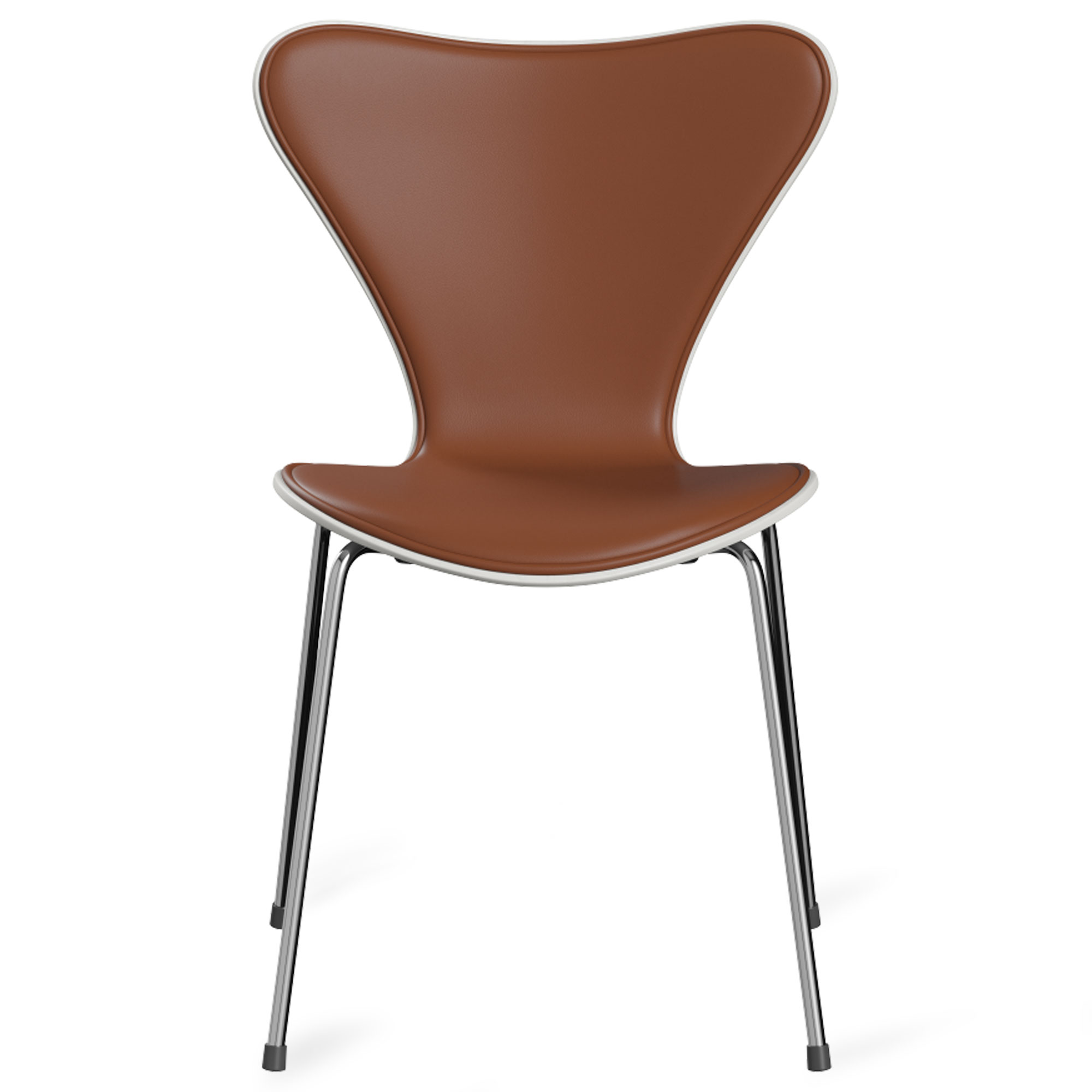Fritz Hansen - Sjuan 3107 stol frontklädd chrome / soft cognac / white - Matstolar - Arne Jacobsen - Brun - Läder/Metall/Trä | Möbler - Stolar Och Pallar - Matstolar | Möbelexperten