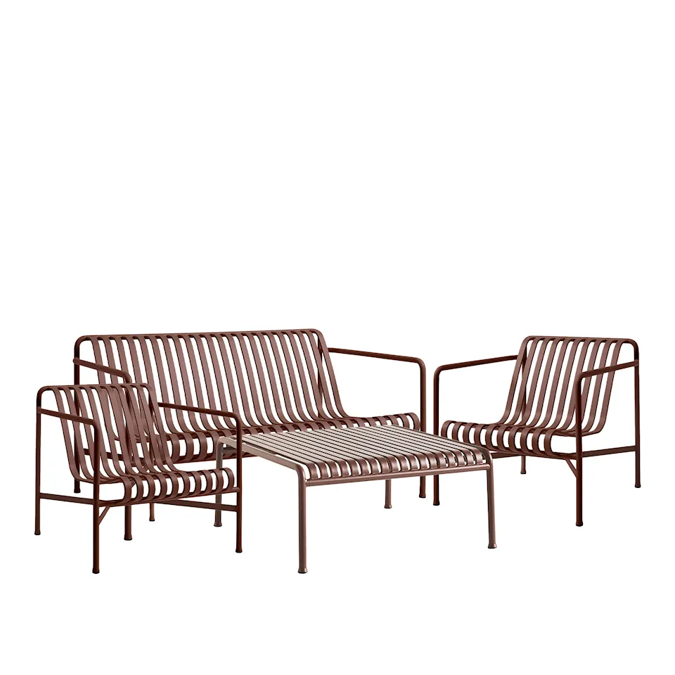 Palissade loungegruppe med loungesofa, 2 loungestoler & lavt tredgårdsbord