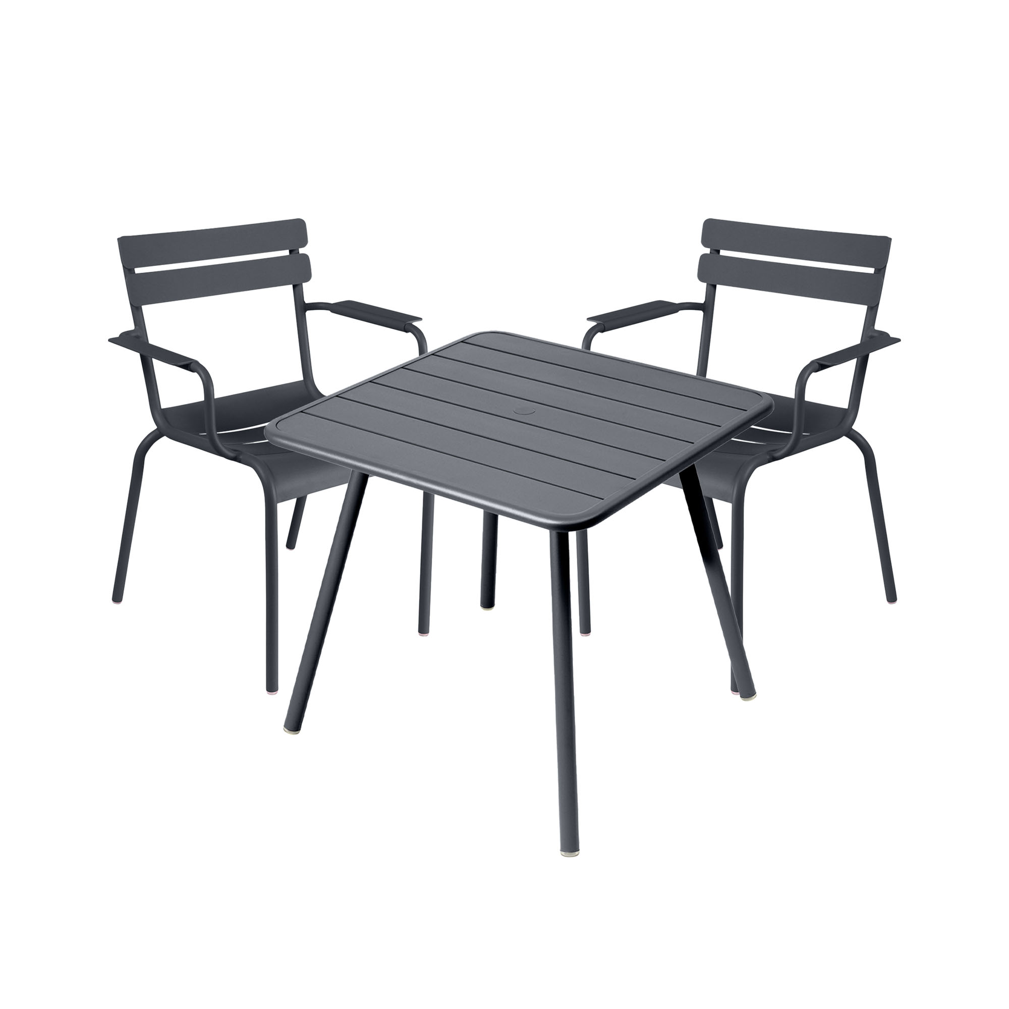 Fermob - Luxembourg matgrupp fyrbent bord & 2 karmstolar anthracite - Matgrupper utomhus