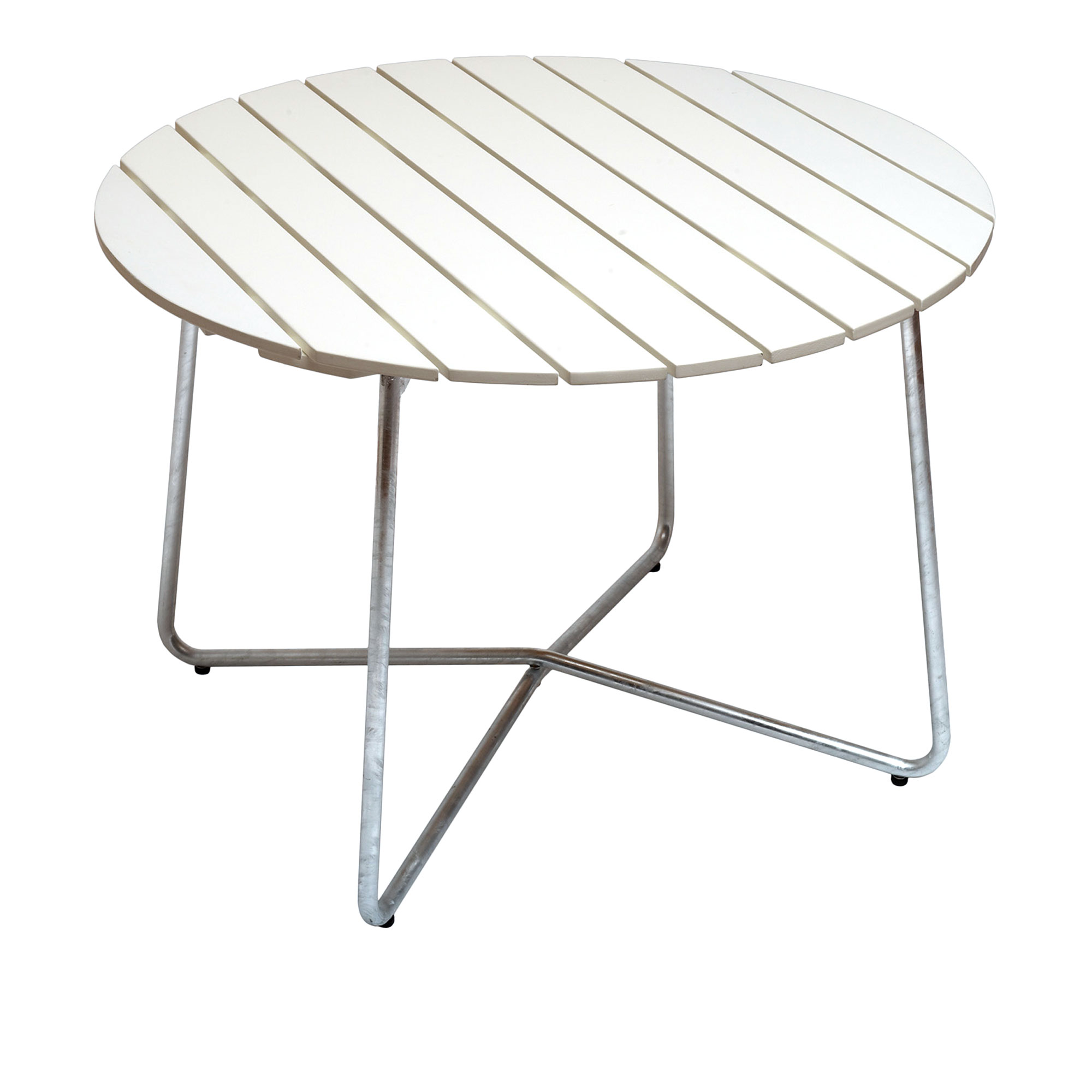 grythyttan stålmöbler - bord 9a ø100cm varmförzinkat stativ vitlackerad ek - matbord utomhus - vit - metall/trä