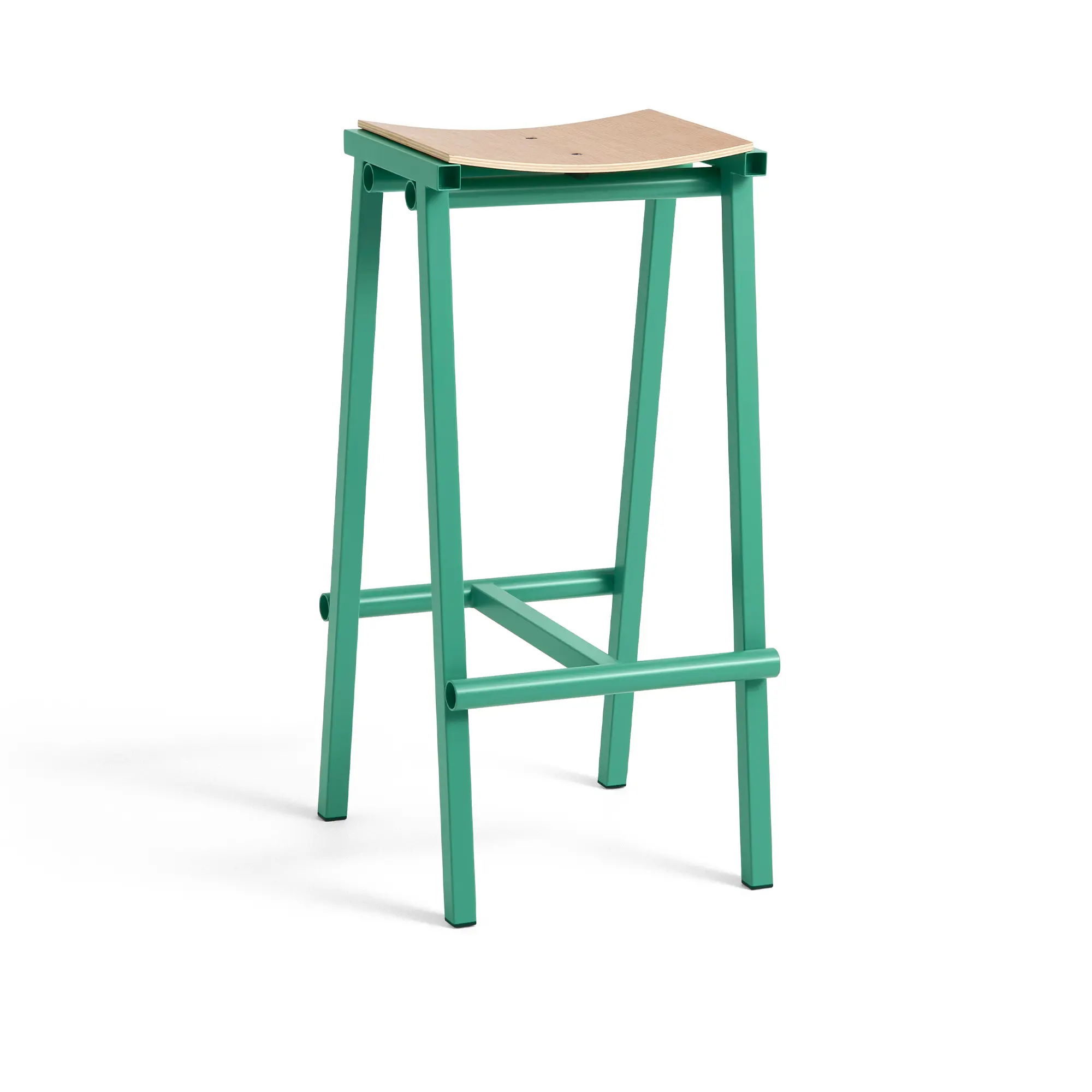 Taburete 8 Bar Stool High Soft Jade Powder Coated Base H75 Water-Based Lacquered Oak Veneer Seat