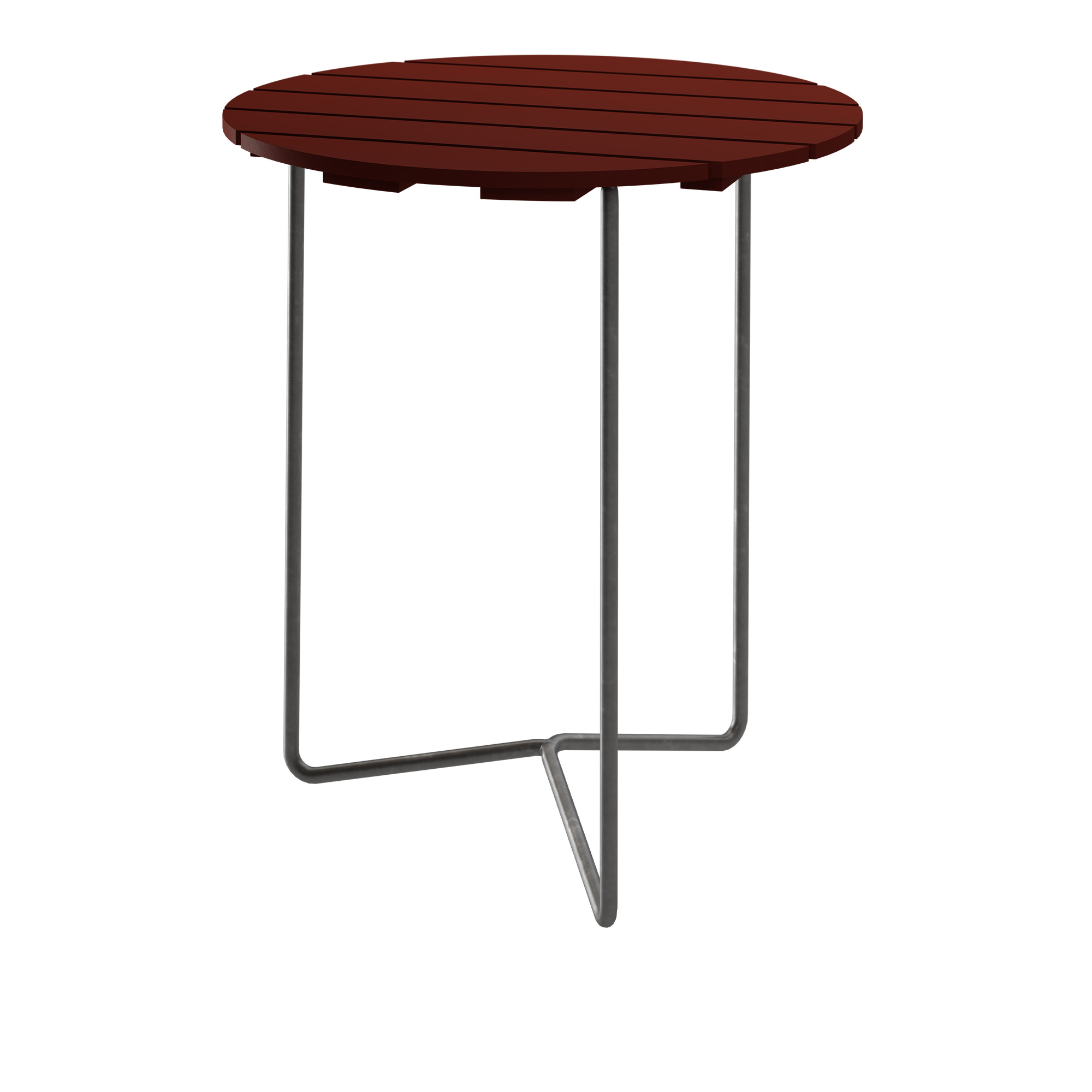 Grythyttan Stålmöbler - Table 6B Ø60 cm Dark Red Oak With Hot Galvanized Steel Base - Småbord och sidobord utomhus - Träfärgad - Metall/Trä | Utemöbler - Utebord - Småbord Och Sidobord Utomhus | Möbelexperten