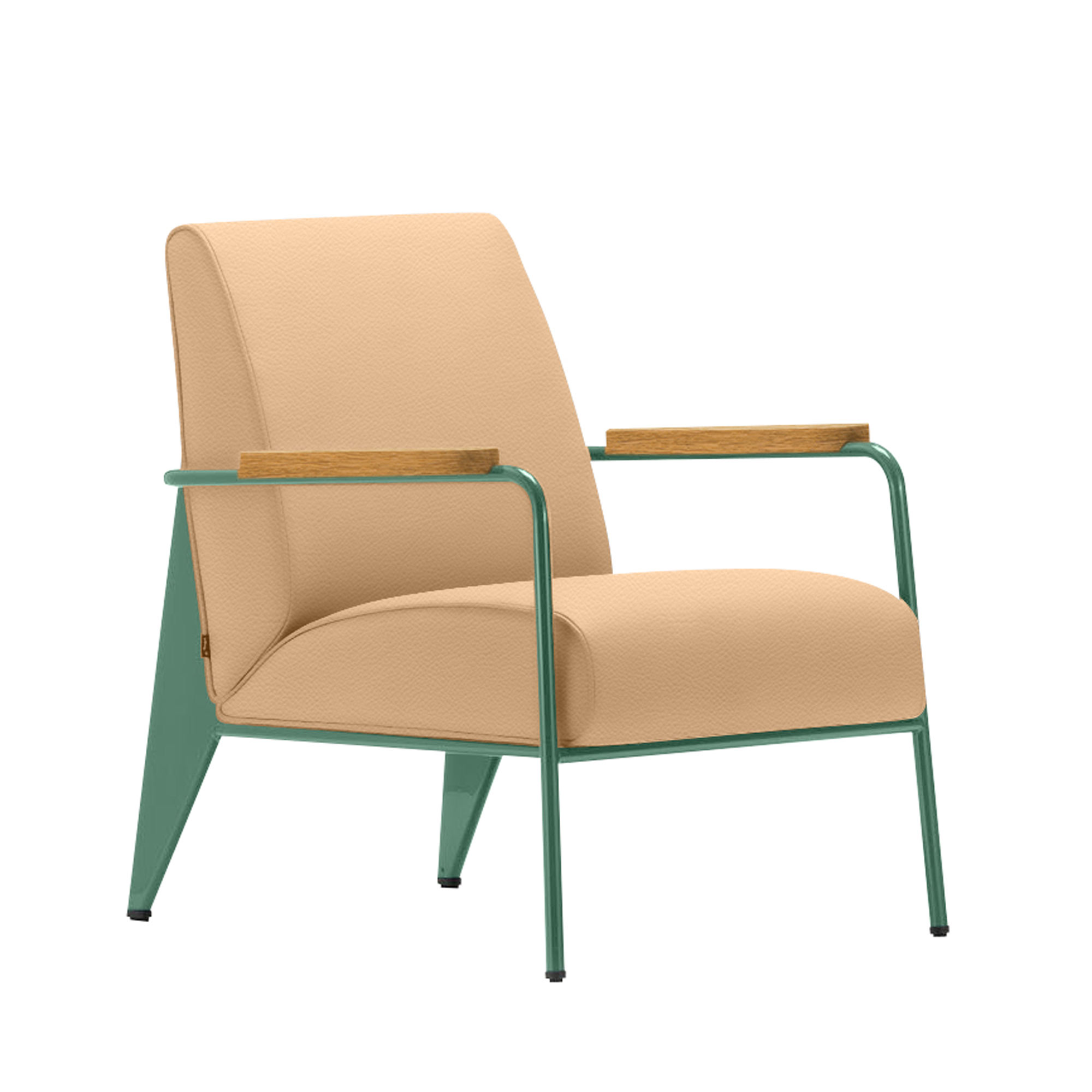 Vitra - Fauteuil de Salon, Prouvé Blé Vert, Natural Oak, Leather Premium Cat. L40 Col. 63 Cashew - Fåtöljer - Jean Prouvé - Beige - Metall/Trä/Skum