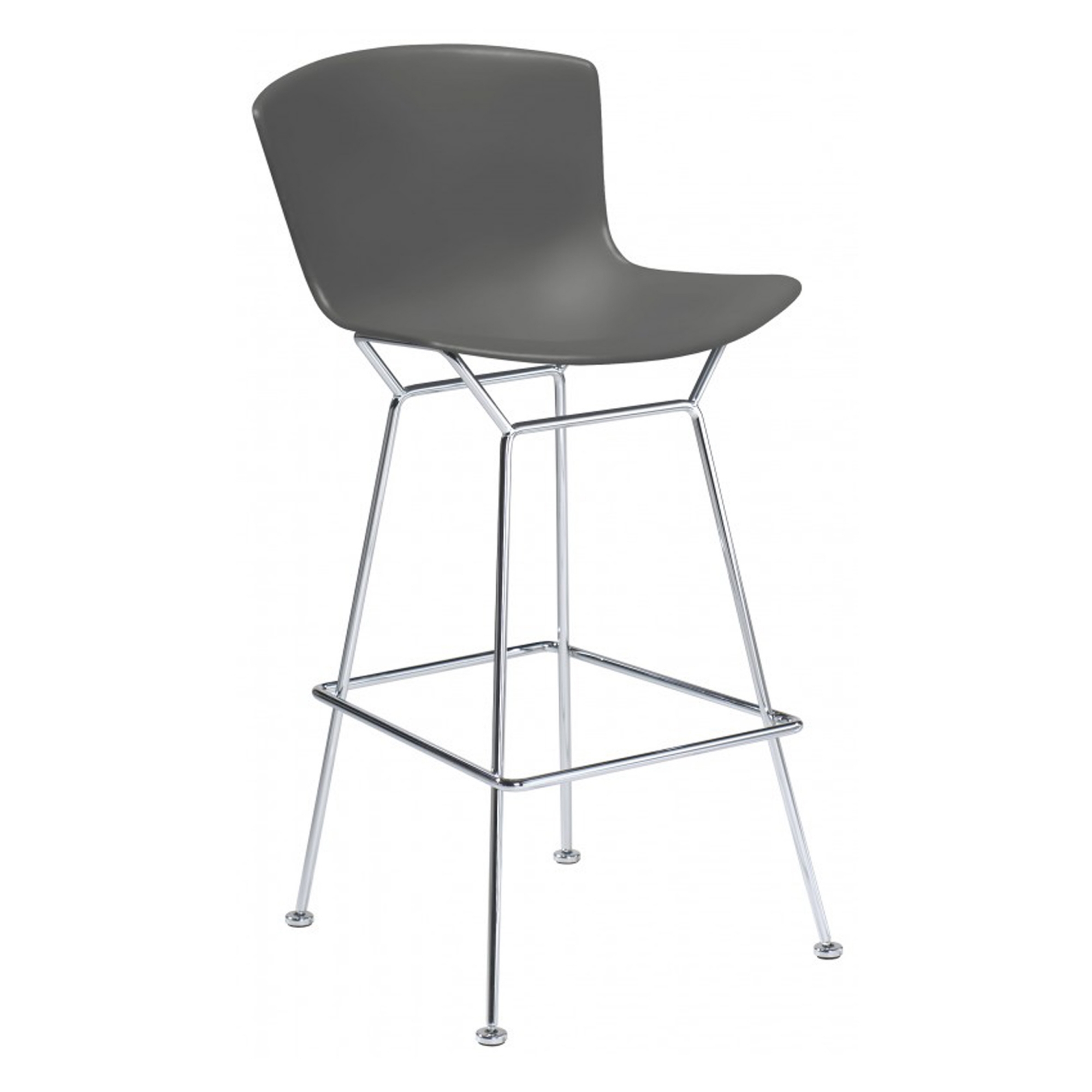 Knoll - Bertoia Plastic Bar Stool, sitthöjd 74,6 cm, underrede i Krom, Grå sits - Barstolar & barpallar - Harry Bertoia - Grå - Metall/Plast