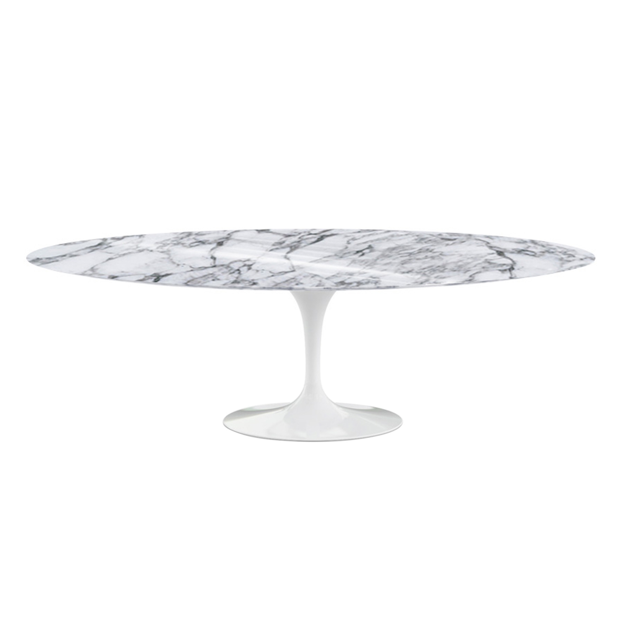 Knoll - Saarinen Oval Table - Matbord, 244 x 137 cm, Vitt underrede, skiva i matt vit Arabescato marmor - Matbord - Eero Saarinen - Vit - Metall/Sten | Möbler - Bord - Matbord | Möbelexperten