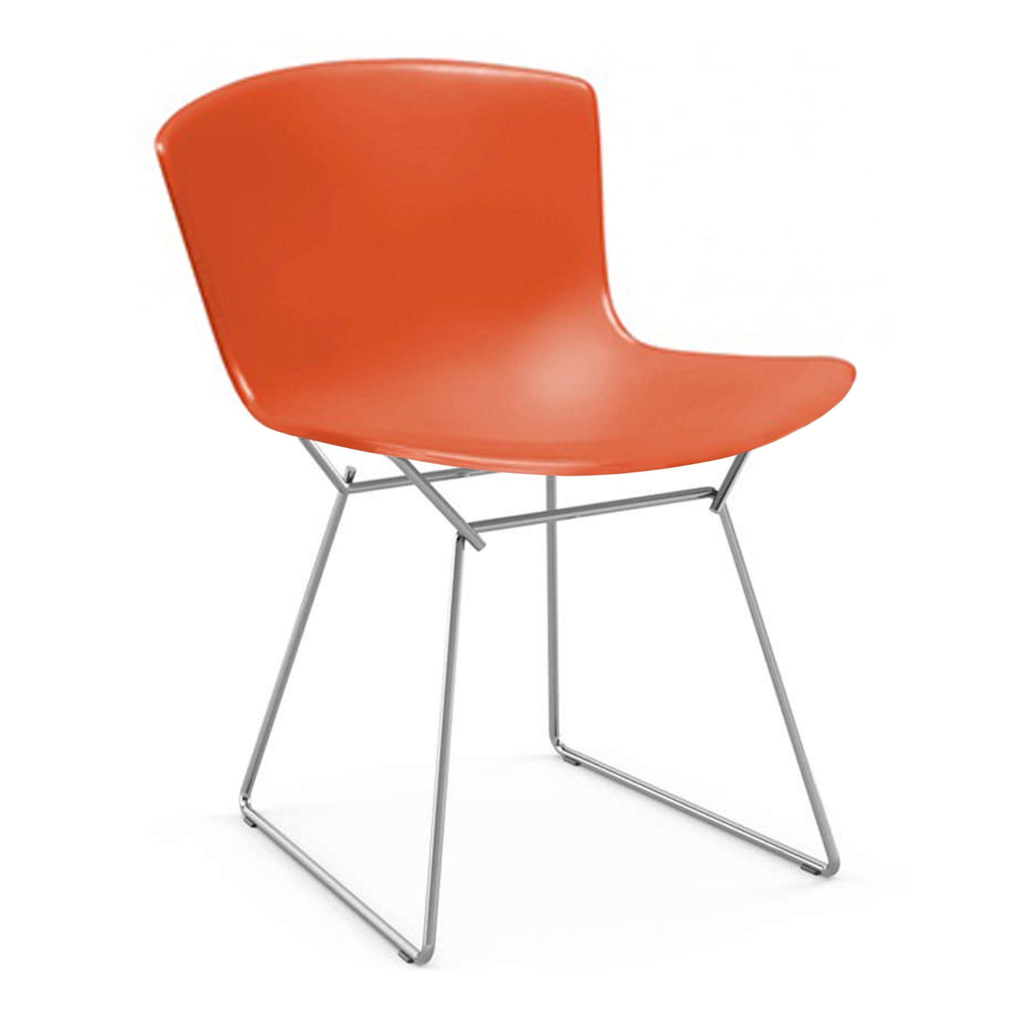 Knoll - Bertoia Plastic Side Chair, underrede i Krom, Orange-röd sits - Matstolar - Harry Bertoia - Orange - Metall/Plast