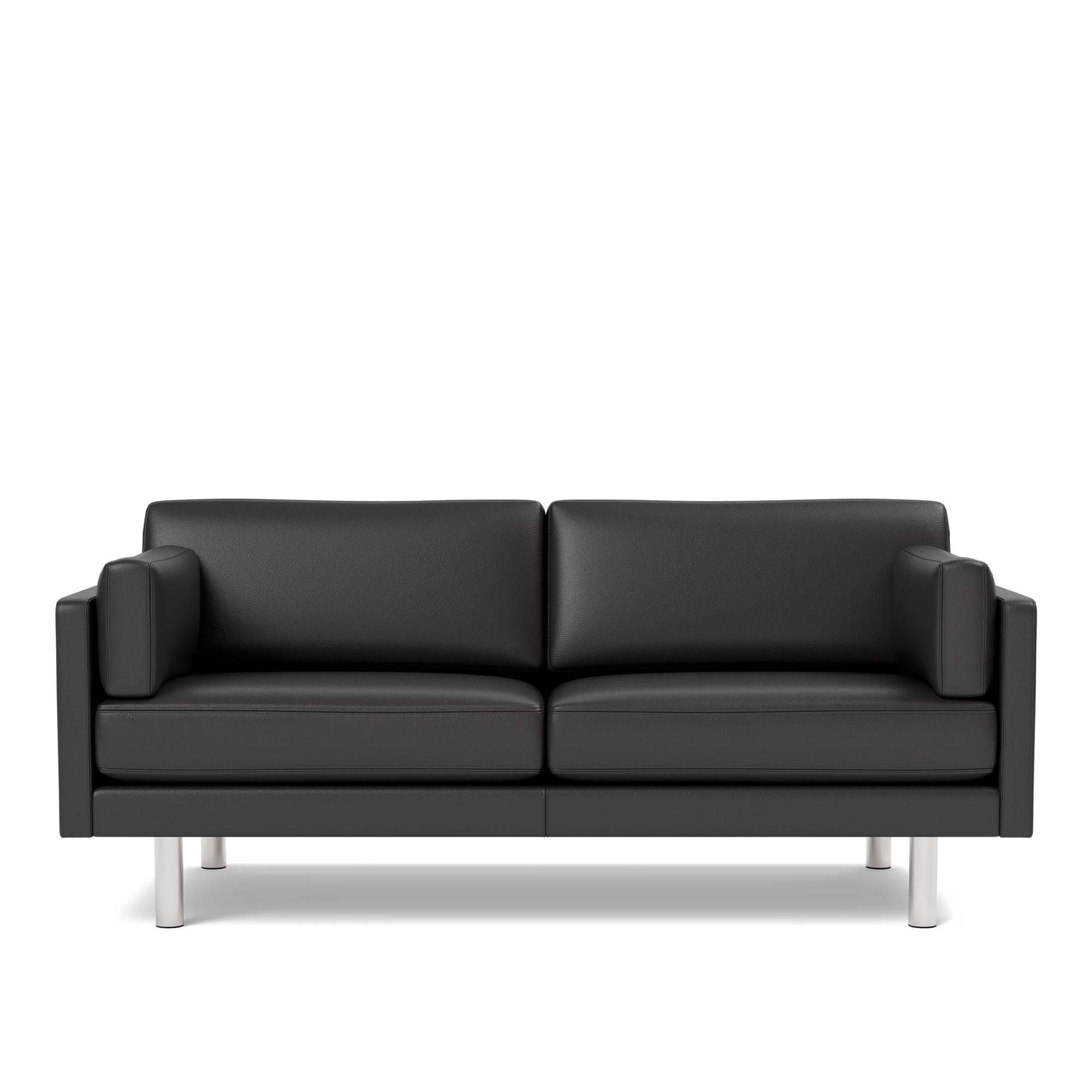 Fredericia Furniture - EJ220 Sofa - 2,5 seater - 185 cm - Leather Omni 301 - Black - Down wrap - without buttons - Brushed chrome - round legs - Soffor - Erik Jørgensen