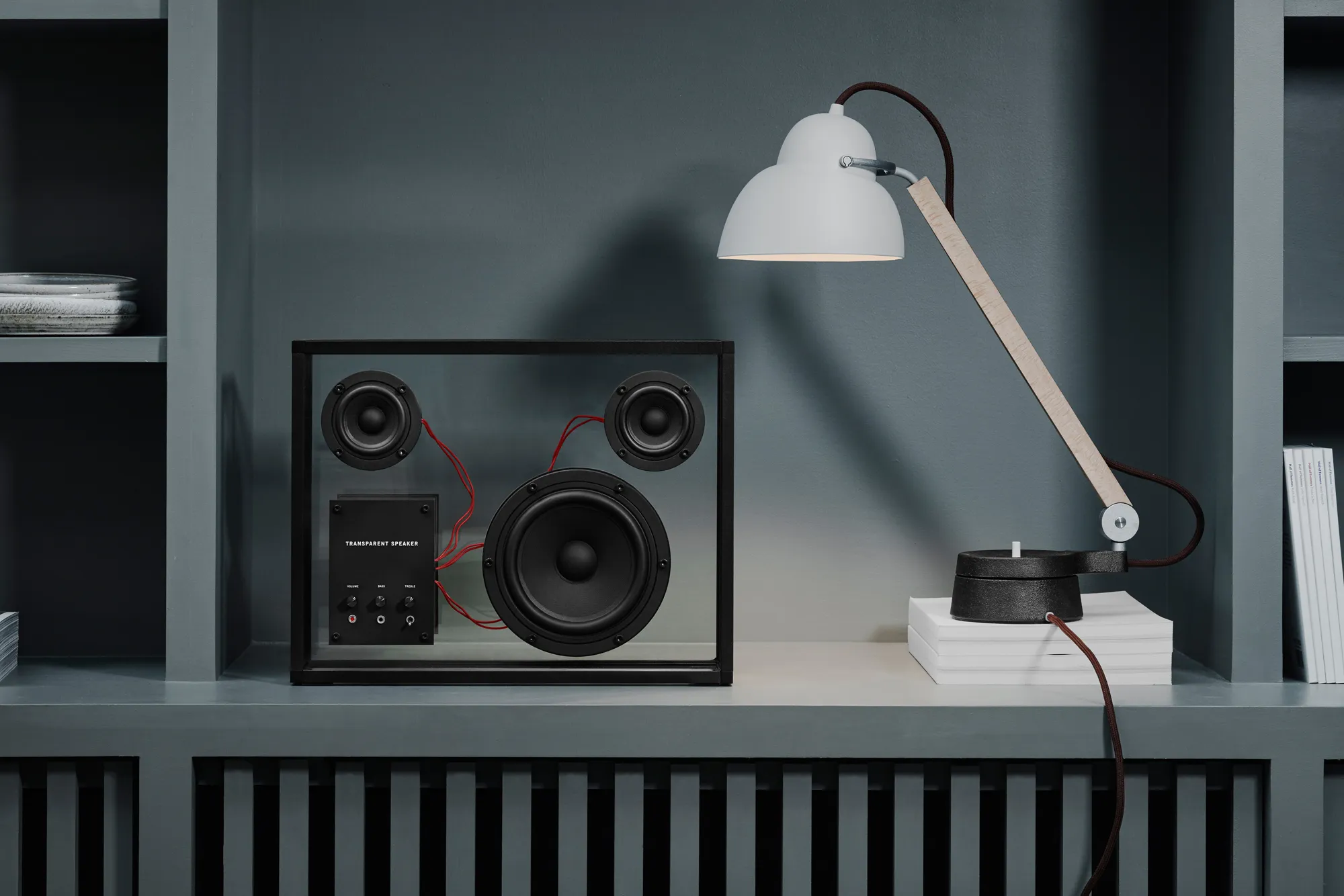 Transparent Speaker Red Cables