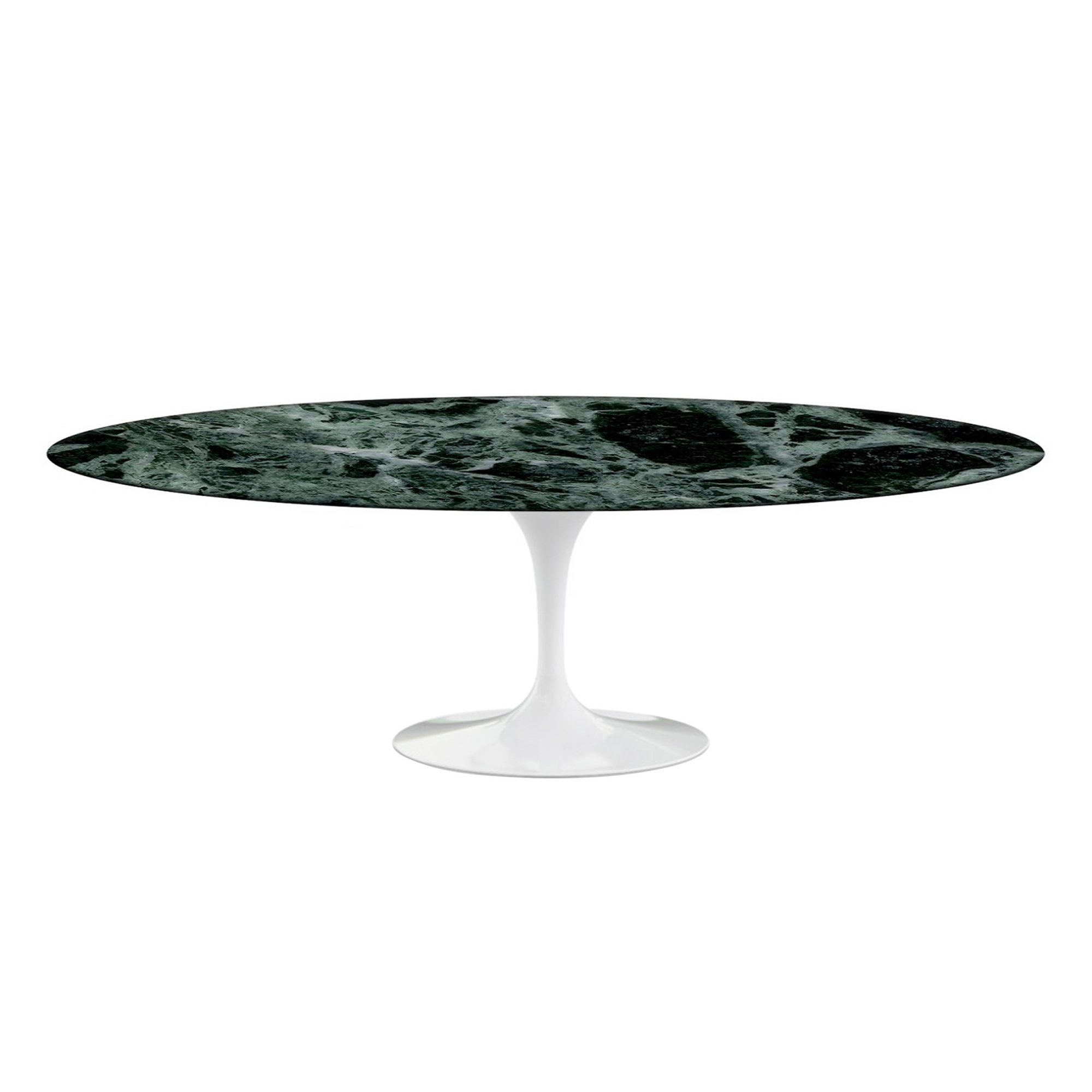 Knoll - Saarinen Oval Table - Matbord, 244 x 137 cm, Vitt underrede, skiva i glansig gr&ouml;n Alpi marmor - Matbord - Eero Saarinen - Gr&ouml;n - Metall/Sten
