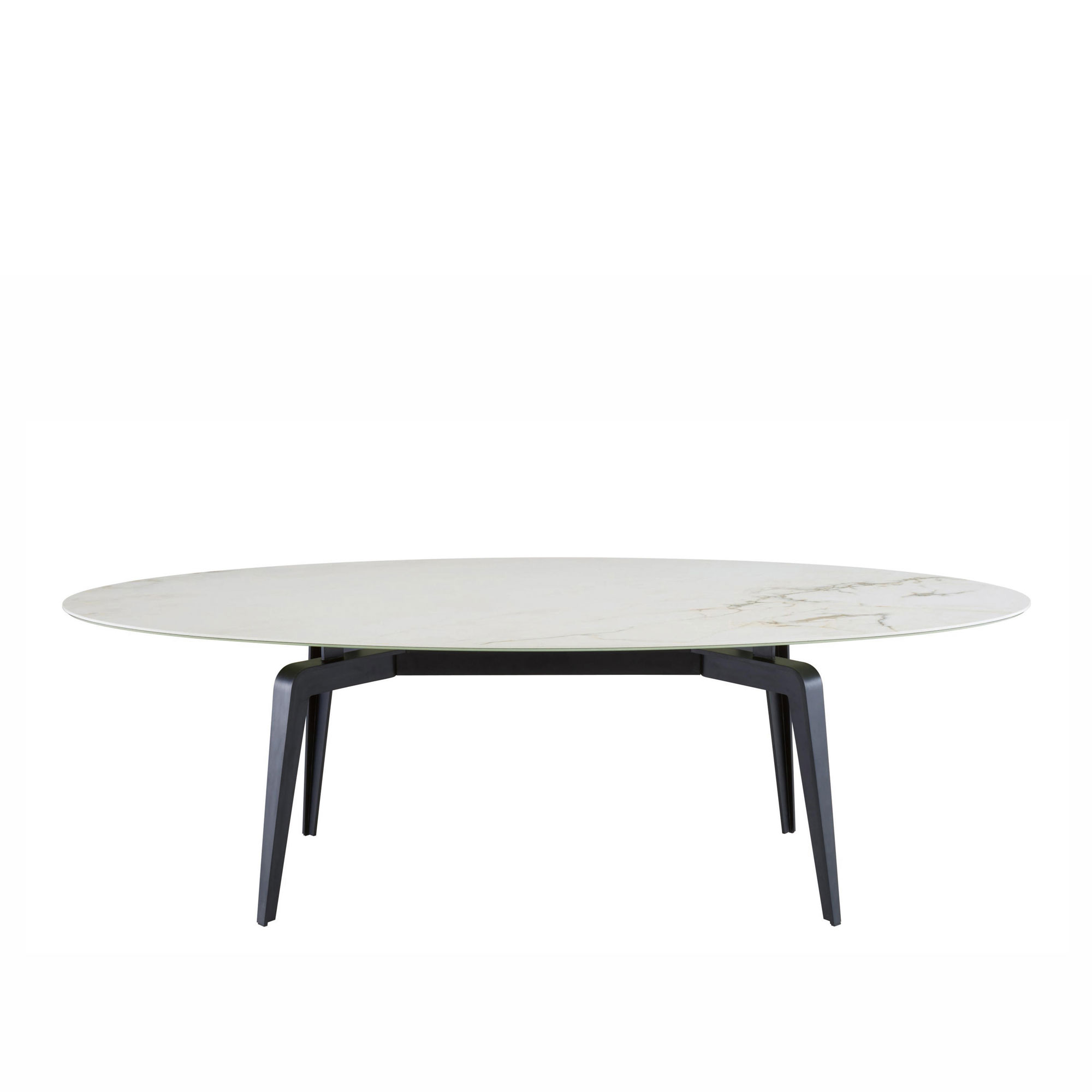 Ligne Roset - Odessa Oval Dining Table 240x130, Black Lacquered Base, White Marble-Effect Ceramic Stoneware - Matbord - Mauro Lipparini - Vit - Glas/Naturmaterial/Metall