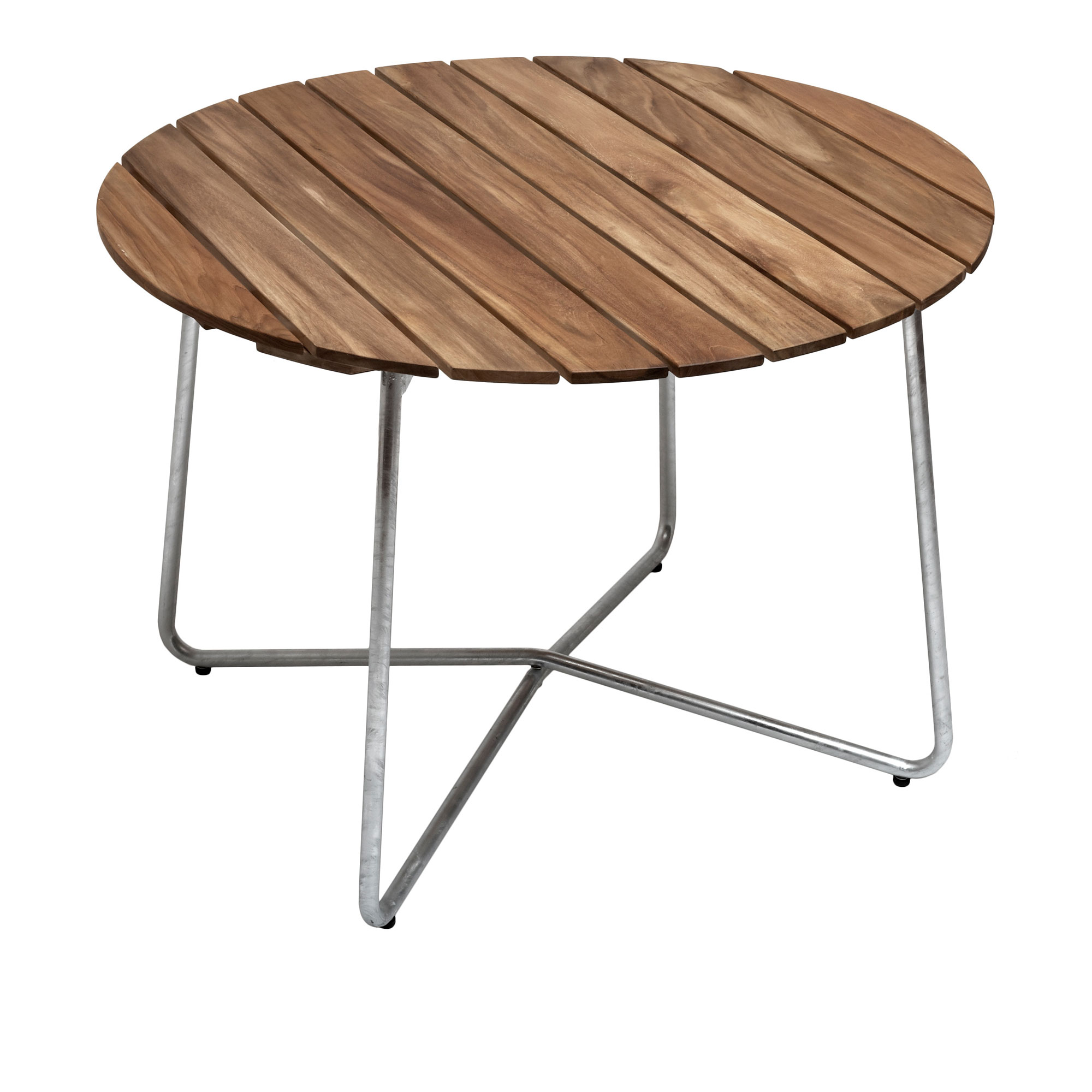 grythyttan stålmöbler - bord 9a ø100cm varmförzinkat stativ obehandlad teak - matbord utomhus - träfärgad - metall/trä