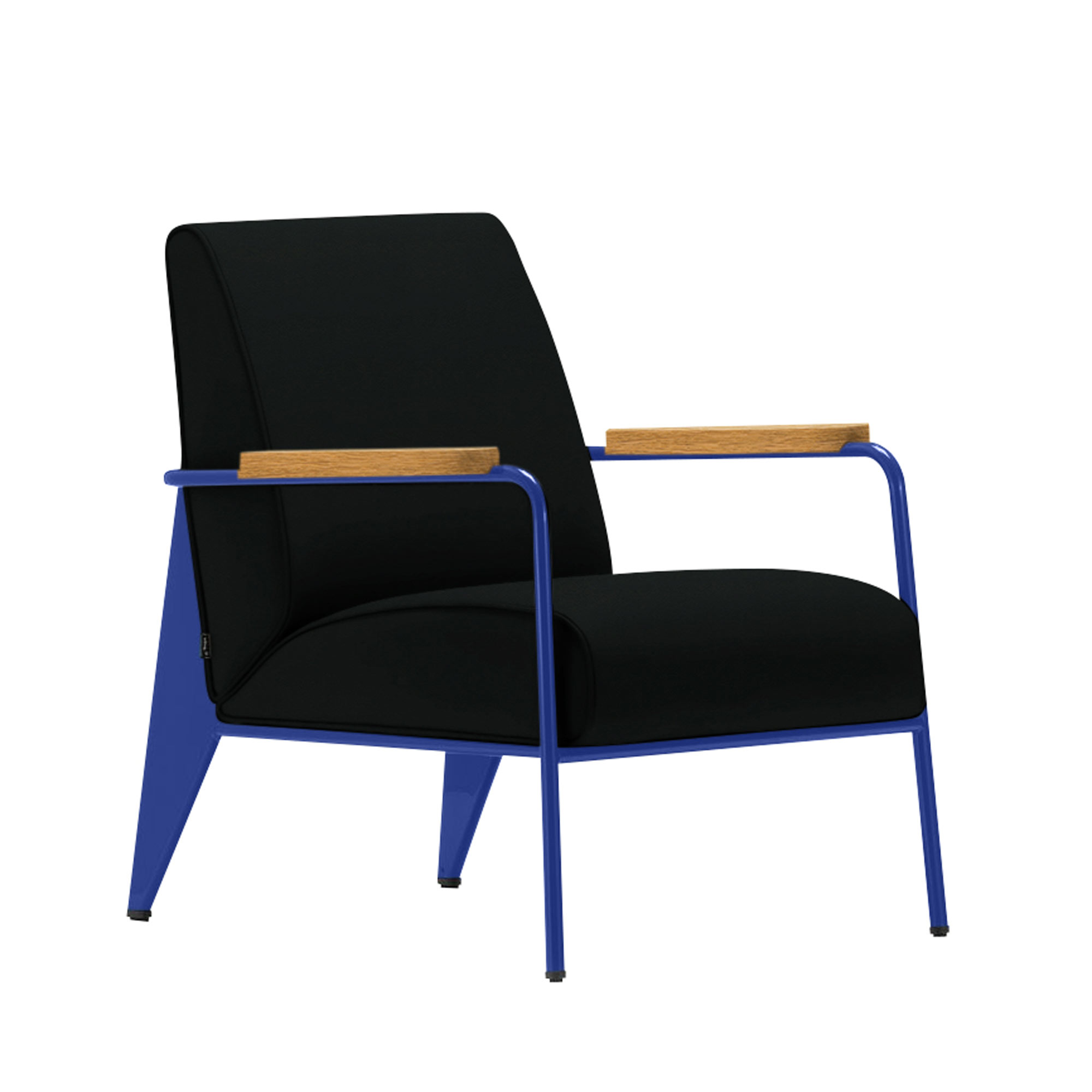 Vitra - Fauteuil de Salon, Prouvé Bleu Marcoule, Natural Oak, Leather Premium Cat. L40 Col. 66 Nero - Fåtöljer - Jean Prouvé - Svart - Metall/Trä/Skum