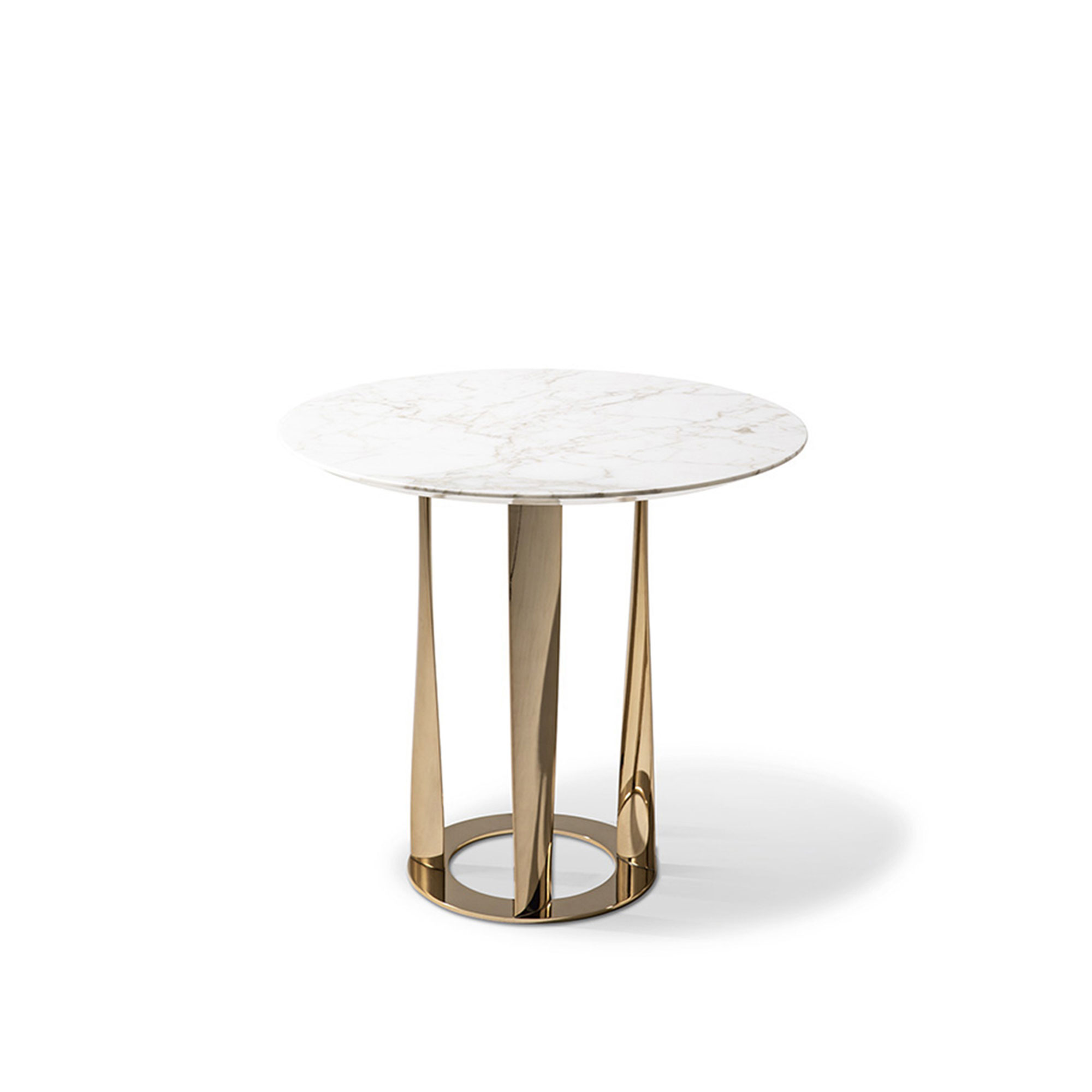 Cassina - 476 Boboli Round Low Table Ø60, Dark Gold Chromium-Plated, Calacatta Marble, Mat - Sofabord - Rodolfo Dordoni - Hvit - Metall/Stein