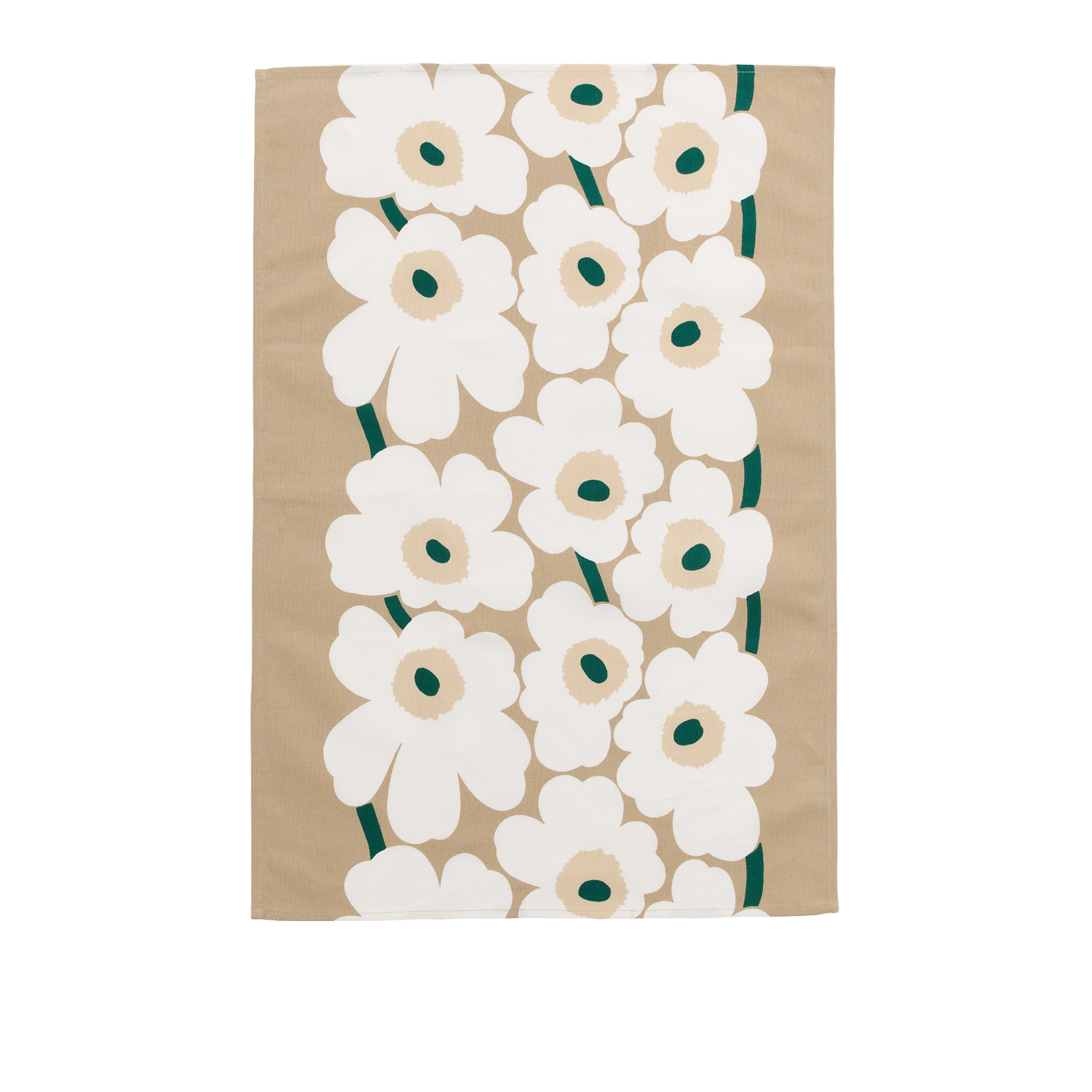 Marimekko - Unikko Tea towel 47x70cm sand, white, emerald - Kökshanddukar | Textilier - Kökstextilier - Kökshanddukar | Möbelexperten