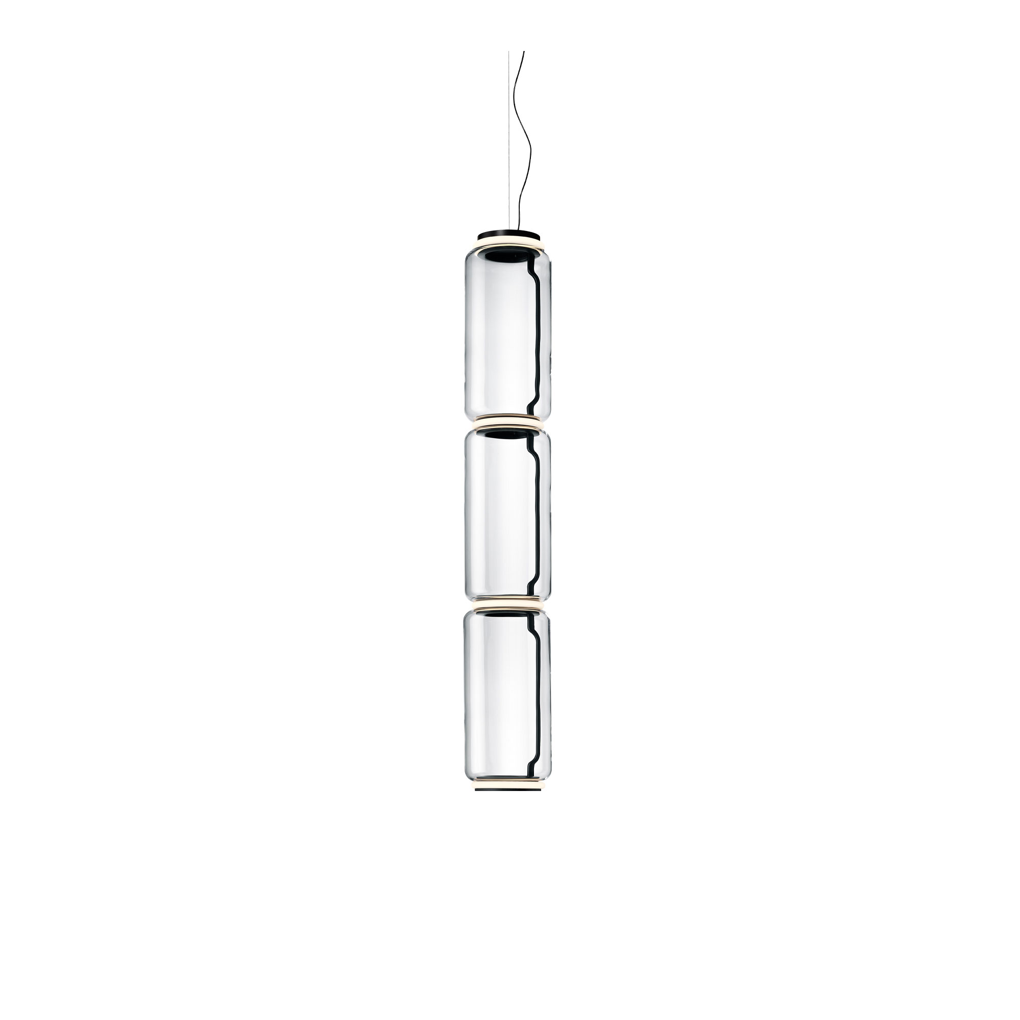 Flos - Noctambule Suspension - 3 High Cylinders - Black - Pendellampor - Konstantin Grcic - Transparent,Svart