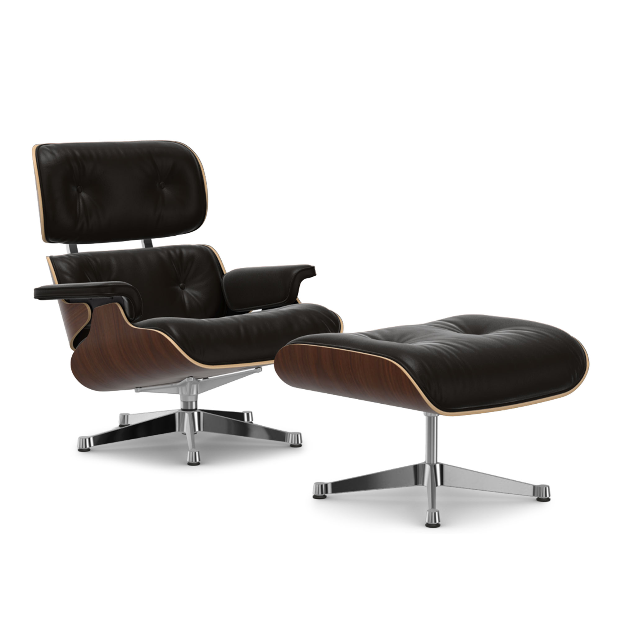 Vitra - Eames Lounge Set Dark Walnut Leather Natural Chocolate 68 Polished Aluminium - Fåtöljer - Charles & Ray Eames - Brun | Möbler - Fåtöljer Och Puffar - Fåtöljer | Möbelexperten