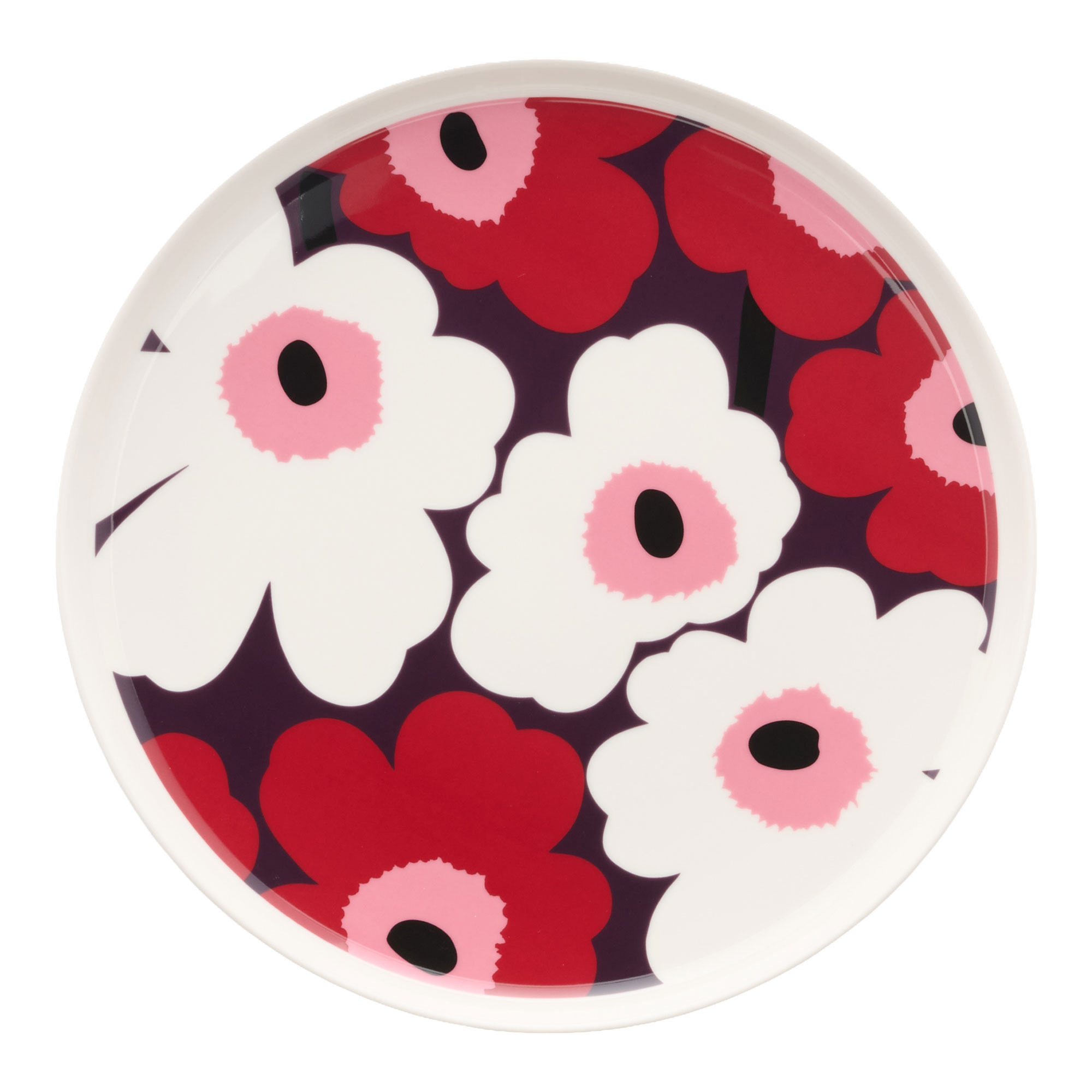 Marimekko - UNIKKO PLATE 25CM white, plum, cranberry, pink - Mattallrikar - Sami Ruotsalainen - Röd