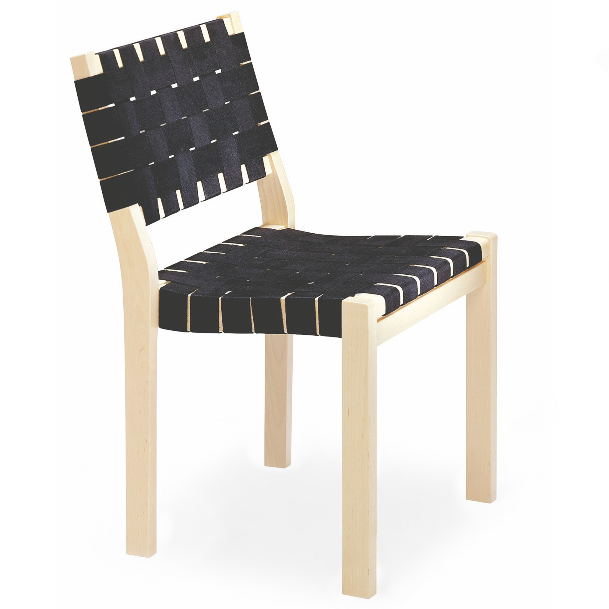 Artek - Stol 611, Klarlackad, Svart sadelgjord - Matstolar - Alvar Aalto - Tr&auml;f&auml;rgad - Naturmaterial/Tr&auml;